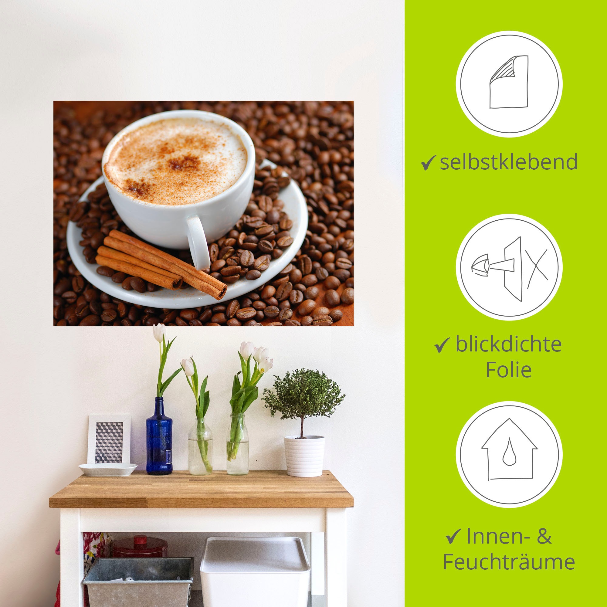 Artland Wandbild »Cappuccino - Kaffee«, Getränke, (1 St.), als Alubild, Outdoorbild, Leinwandbild, Wandaufkleber, versch. Größen