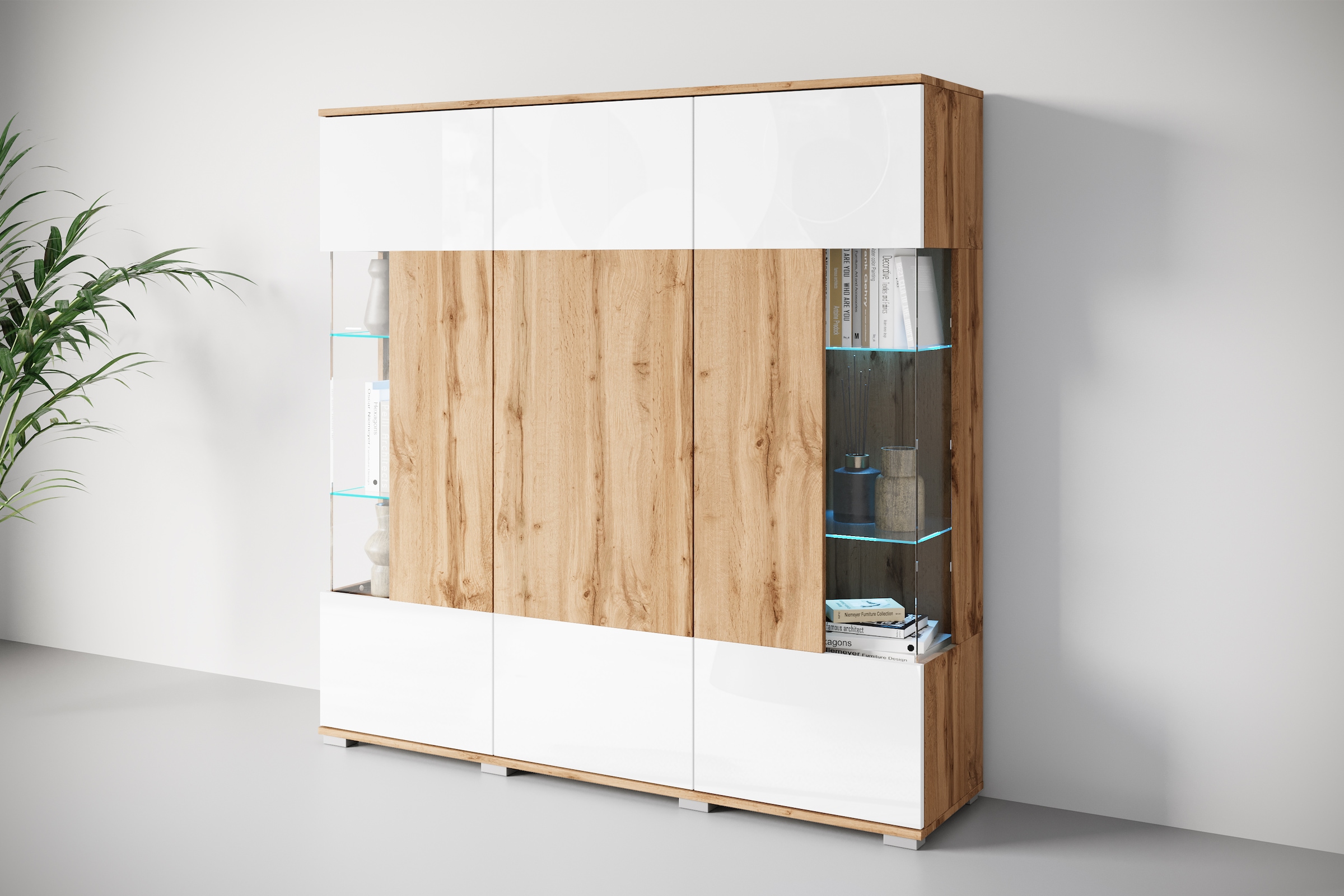 INOSIGN Highboard »Kenia«, Modernes Highboard, mit Glastüren, Breite 135 cm