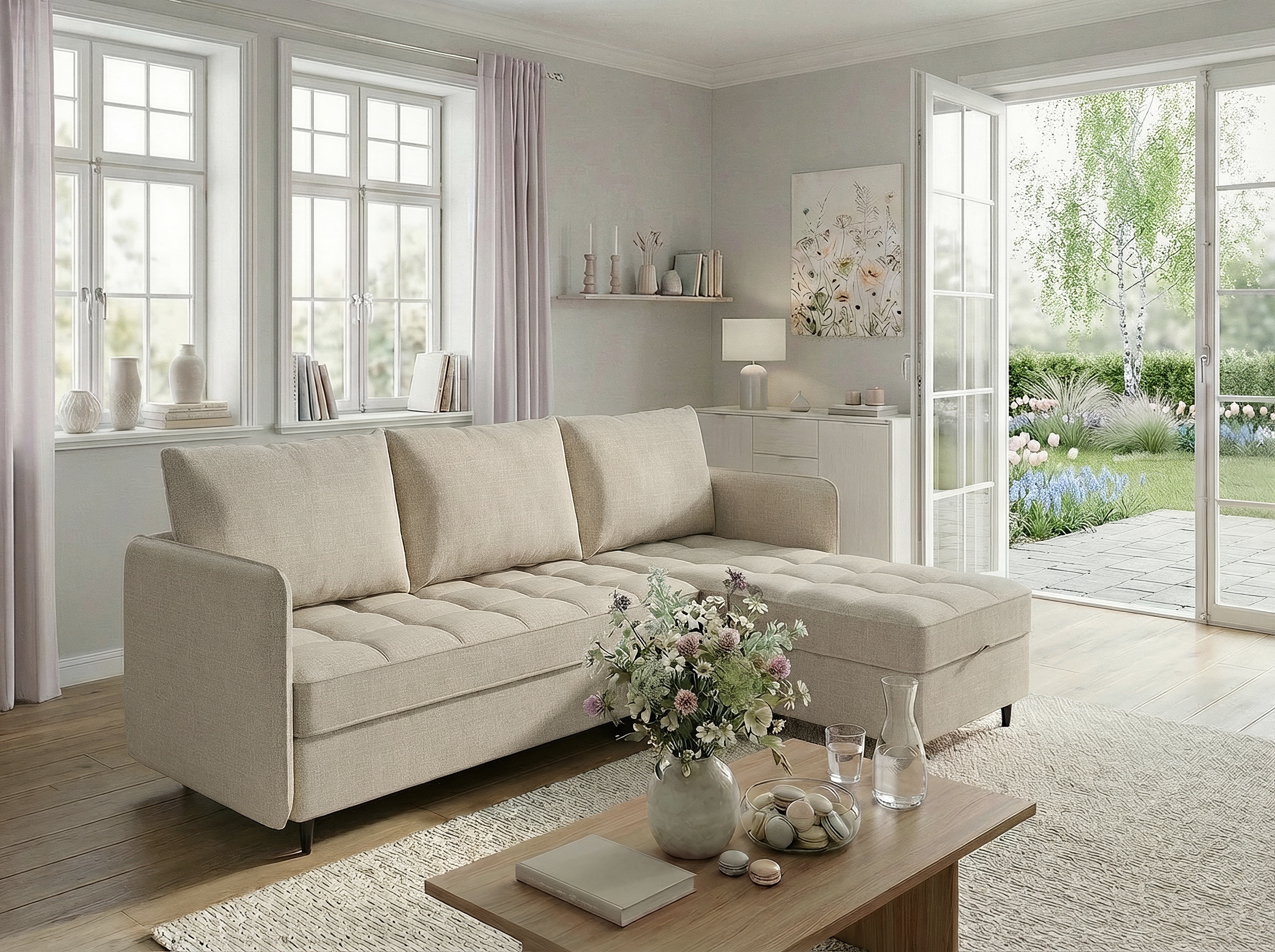 Dorel Home Ecksofa »LINDHUS, Chenille, L-Form, Breite 194cm, verschiedene Stellvarianten« Recamiere, Stauraum, Modulsofa