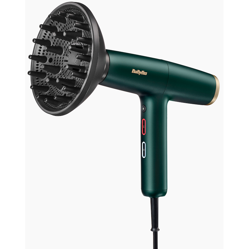 BABYLISS Haartrockner »Air Power Pro D6555DE« 1.600 W 3 Aufsätze Digitaler Motor, starker Luftstrom, schonendes Styling Dunkelgrün, gold 244 km/h...