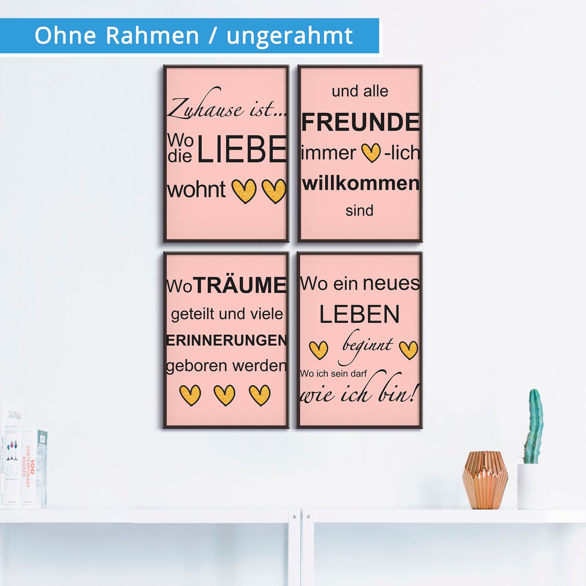 Artland Poster »Wo die Liebe wohnt«, Sprüche & Texte, (4 St.), Poster, Wandbild, Bild, Wandposter