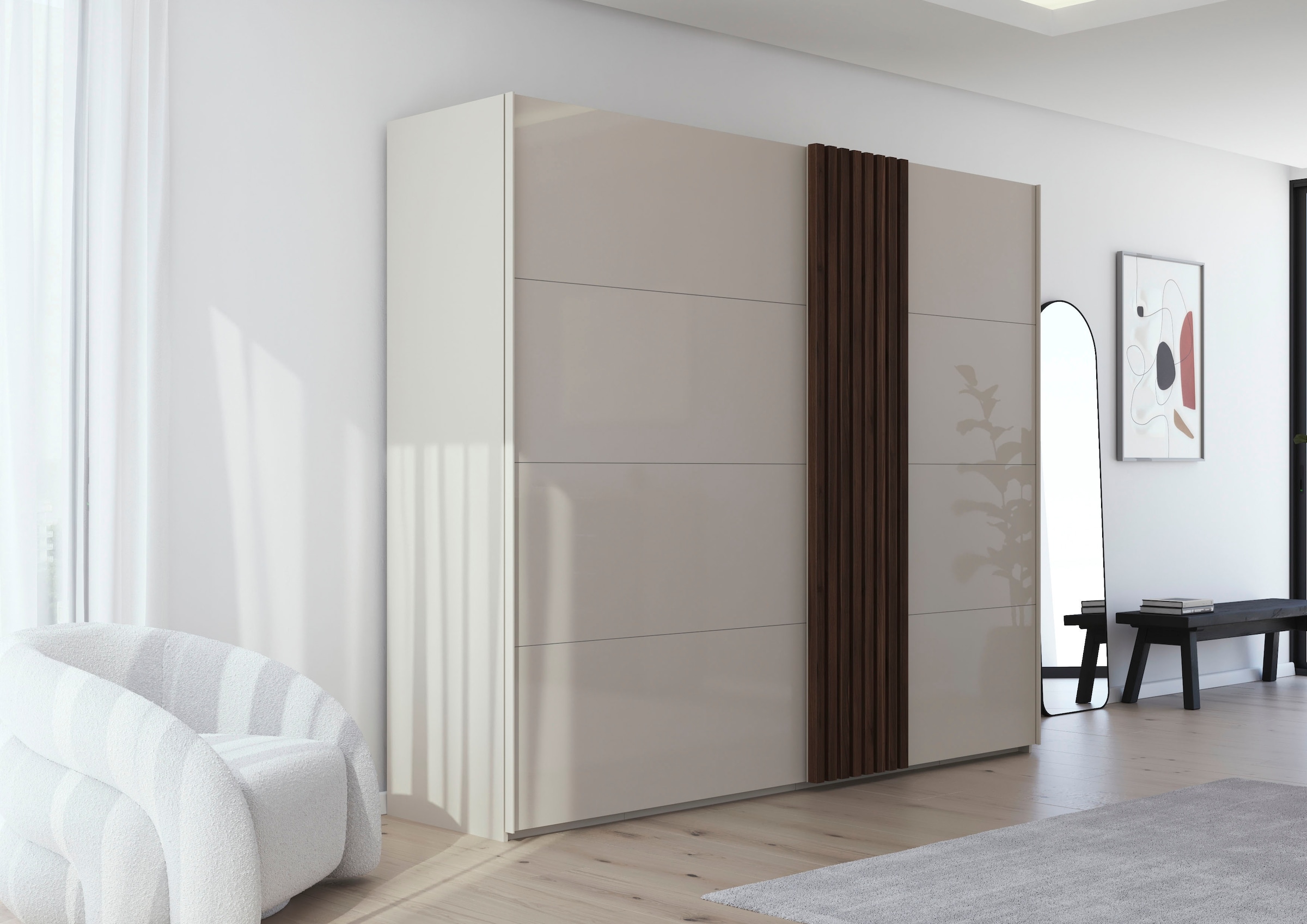 rauch Schwebetürenschrank »Kleiderschrank Schrank Garderobe Wäscheschrank TEGIO«, mit hochwertigen Holzdekoraufleistung und Glasfront MADE IN GERMANY