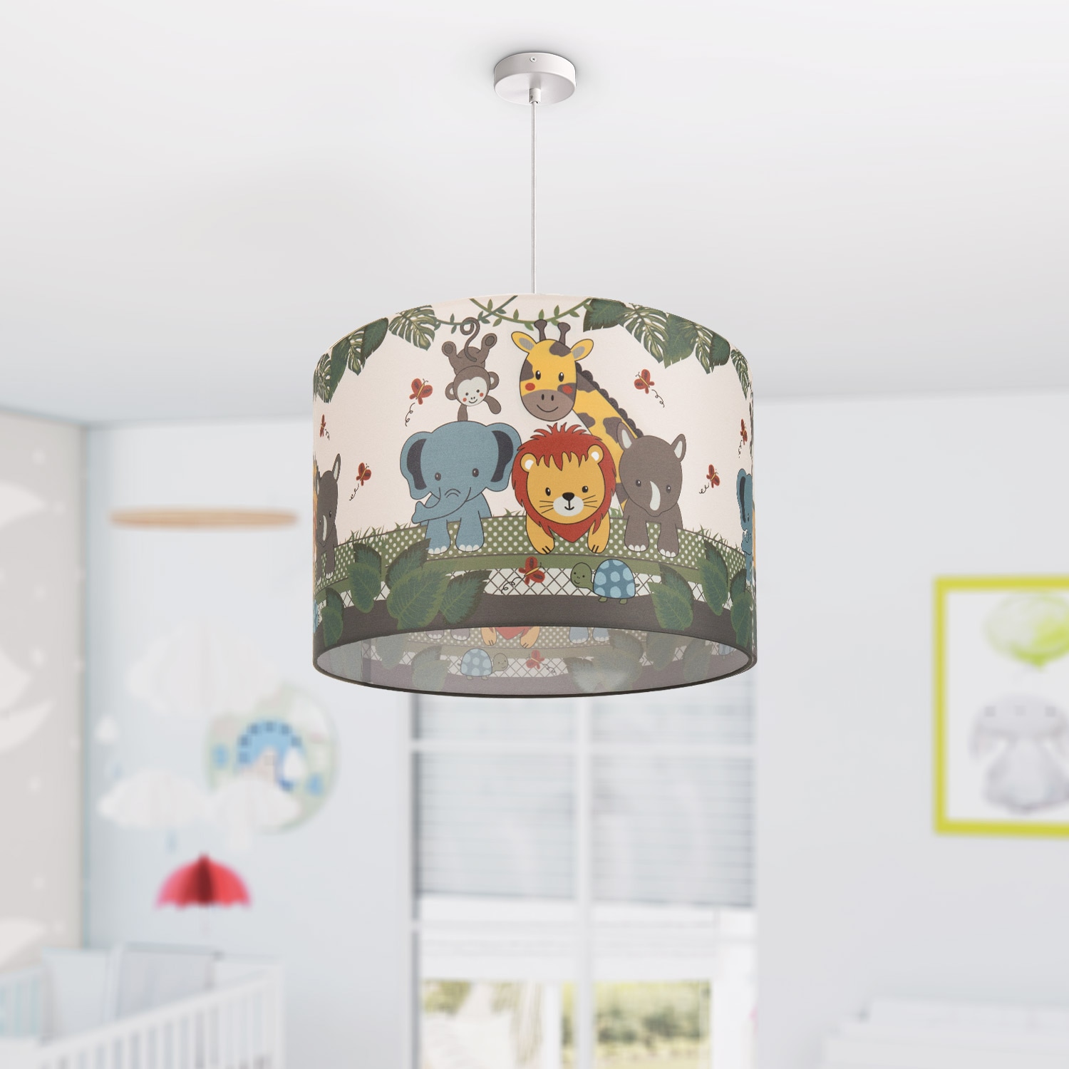 Paco Home Pendelleuchte »Diamond 634«, 1 flammig, Leuchtmittel E27 | ohne Leuchtmittel, Kinderlampe Deckenlampe LED Kinderzimmer, Dschungel-Tiere, E27