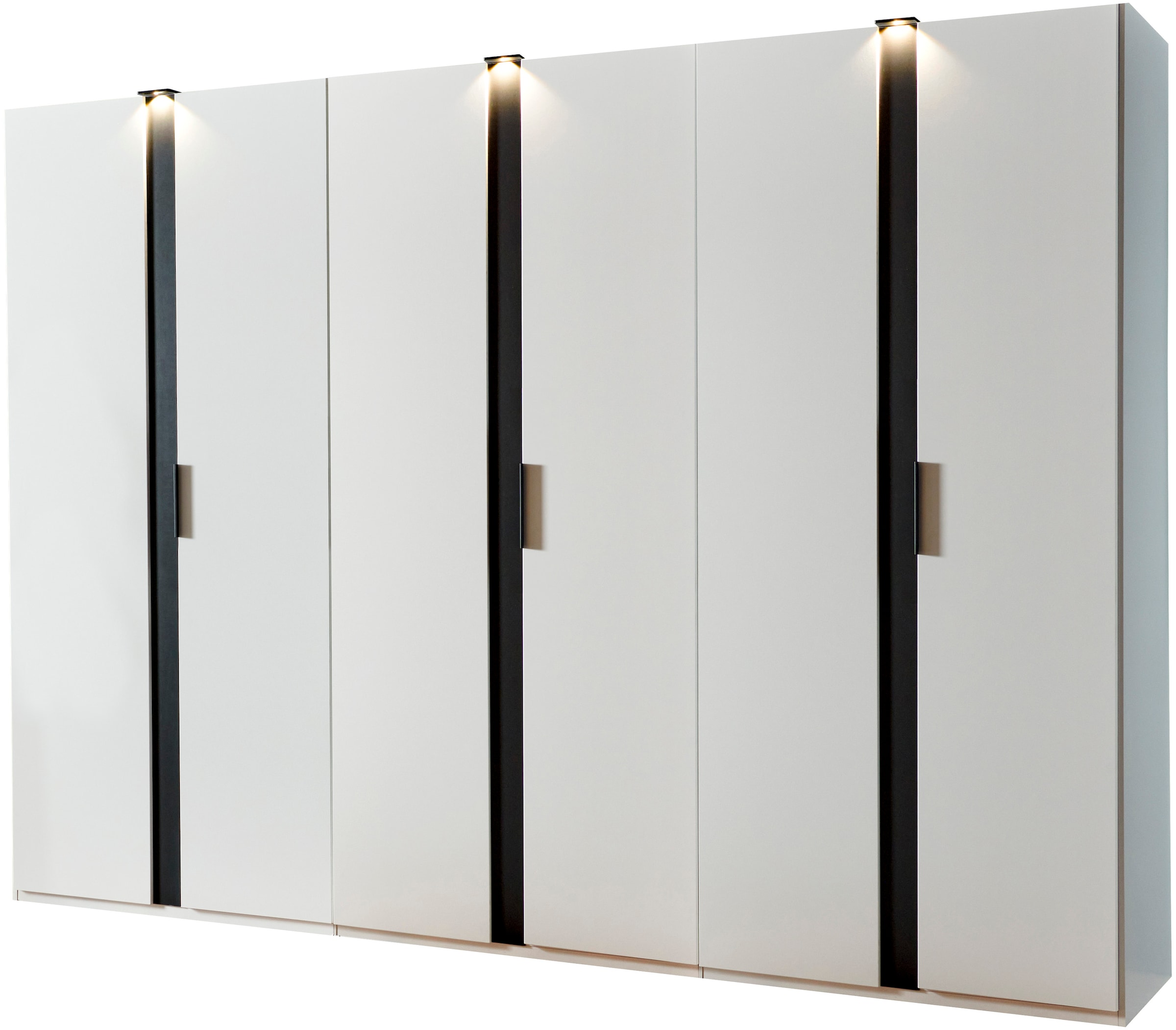 Wimex Drehtürenschrank »Rimini by fresh to go, weiß oder graphit mit schwarzen Metallgriffen«, inklusive LED Beleuchtung, 3 Breiten: 200, 250 oder 300cm, 216cm hoch