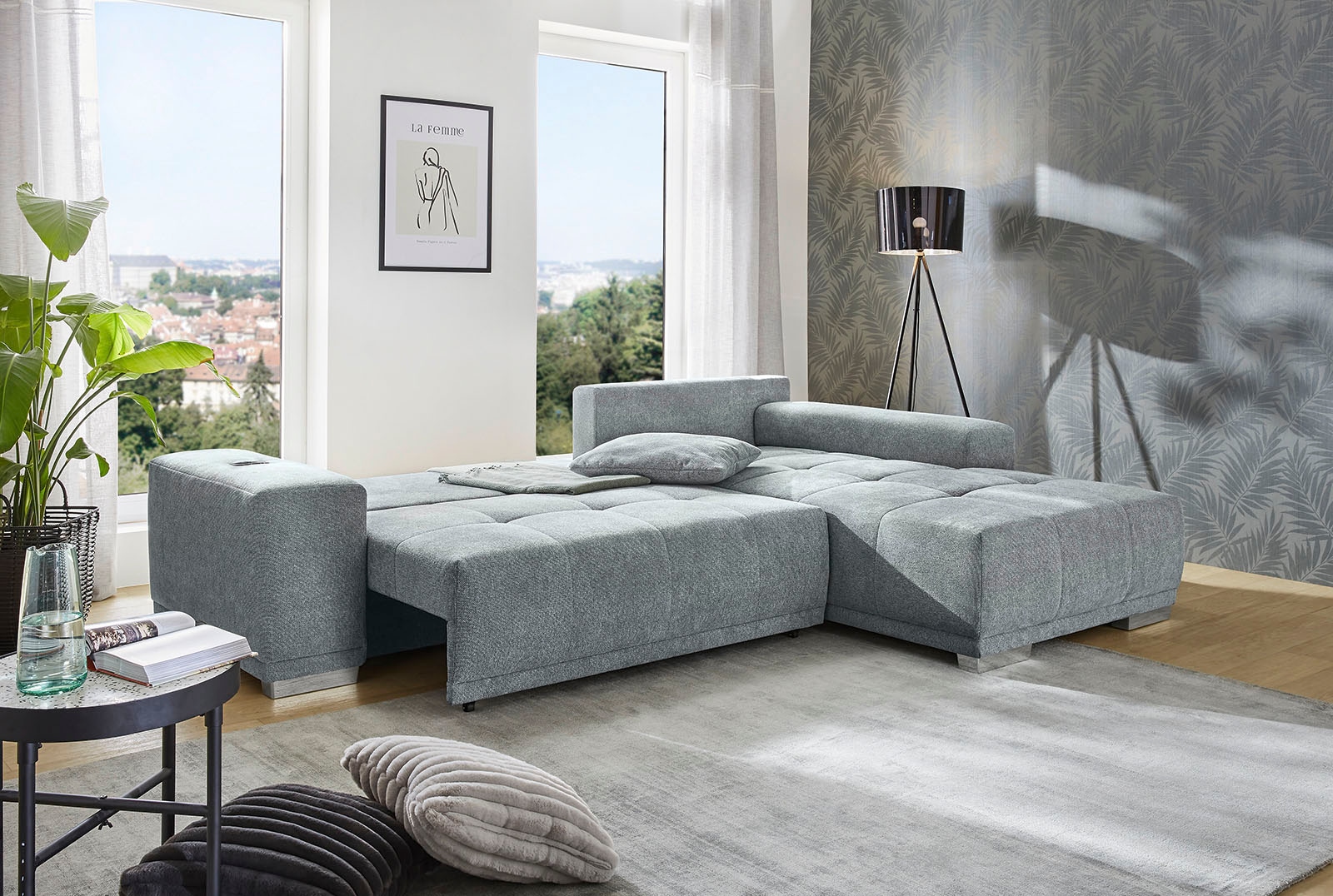 Jockenhöfer Gruppe Ecksofa »Luciano L-Form mit induktiver Lademöglichkeit, USB-A & USB-C Ladeport«, Bettkasten/Stauraum, rechts/links montierbar, große Liegefläche
