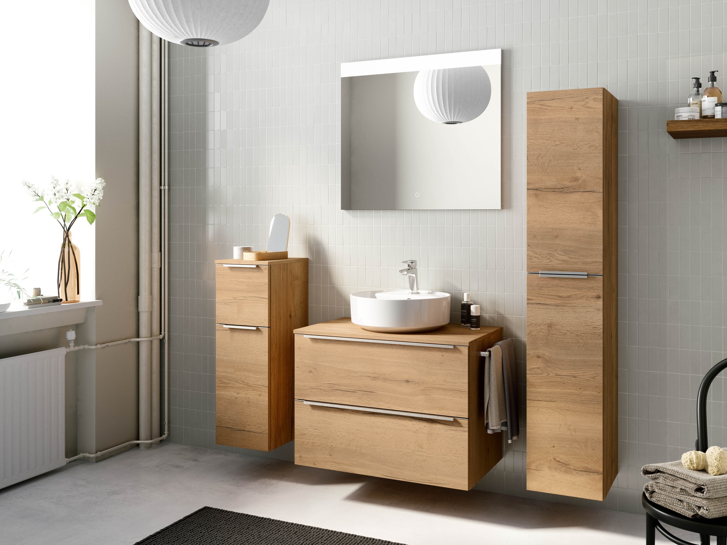 nobilia® Badmöbel-Set »Alvene«, (2 St., vormontiert, mit Soft-Close), inkl. Spiegel mit Touch-Sensor, in vier Breiten