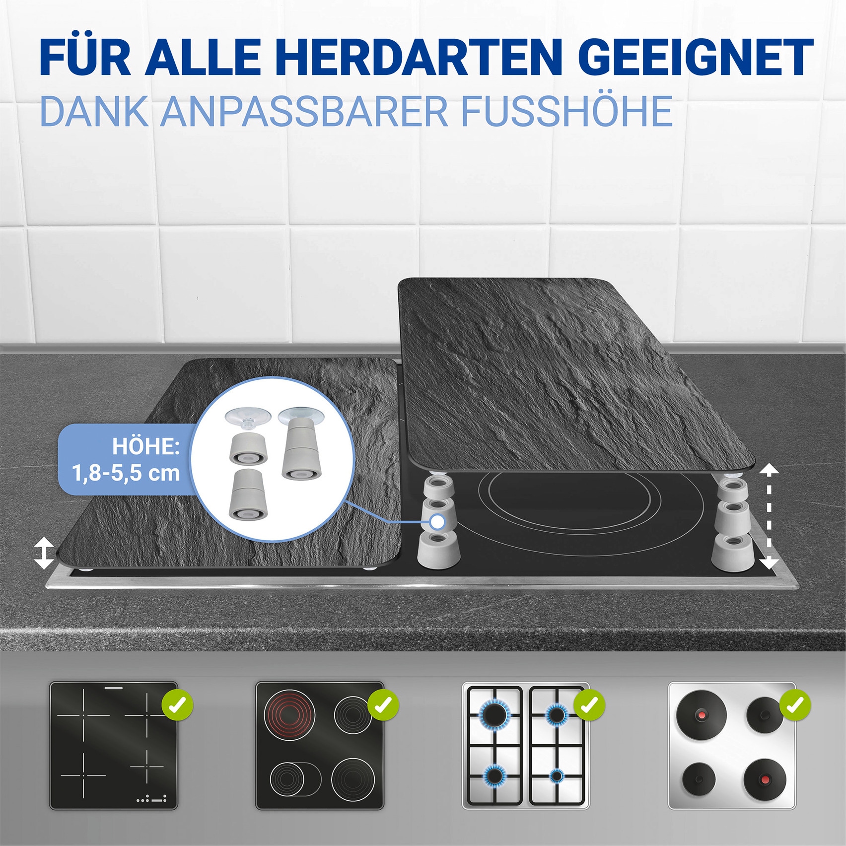 WENKO Herdblende-/Abdeckplatte »Universal Modell Schiefer« Herdabdeckung für alle Herdarten, kratzfest, mit rutschfesten Füßen