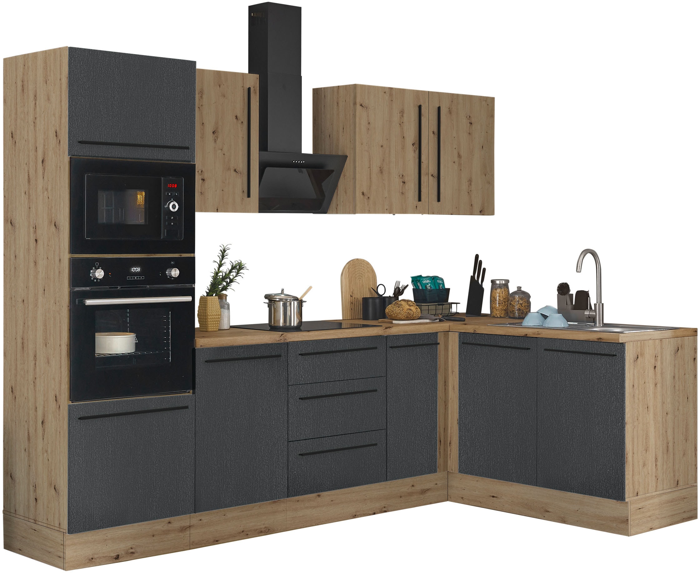 KOCHSTATION Winkelküche »Florida, Stellbreite 270x165 cm«, wahlweise mit E-Geräten, mit Softclose für Türen und Schubkästen