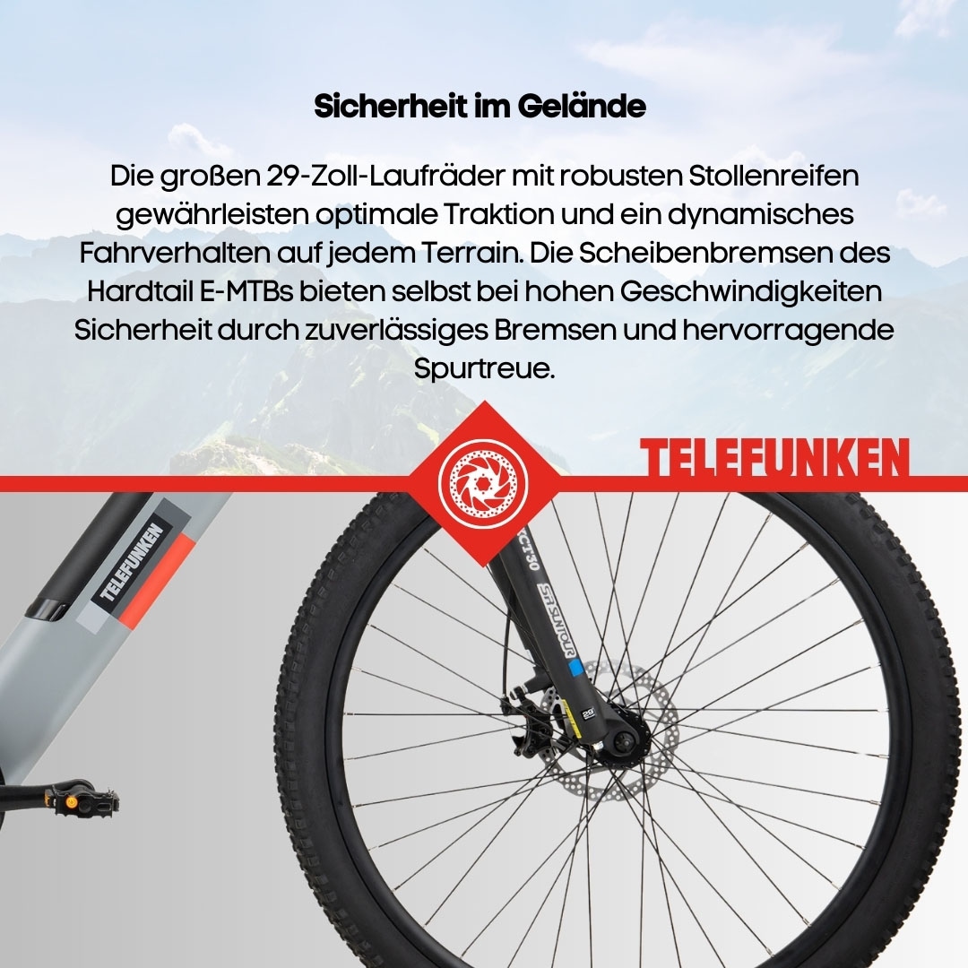 Telefunken E-Bike »Aufsteiger M921«, 7 Gang, Shimano, Heckmotor 250 W, (29 Zoll, Scheibenbremsen), Pedelec, Elektrofahrrad für Damen u. Herren, MTB