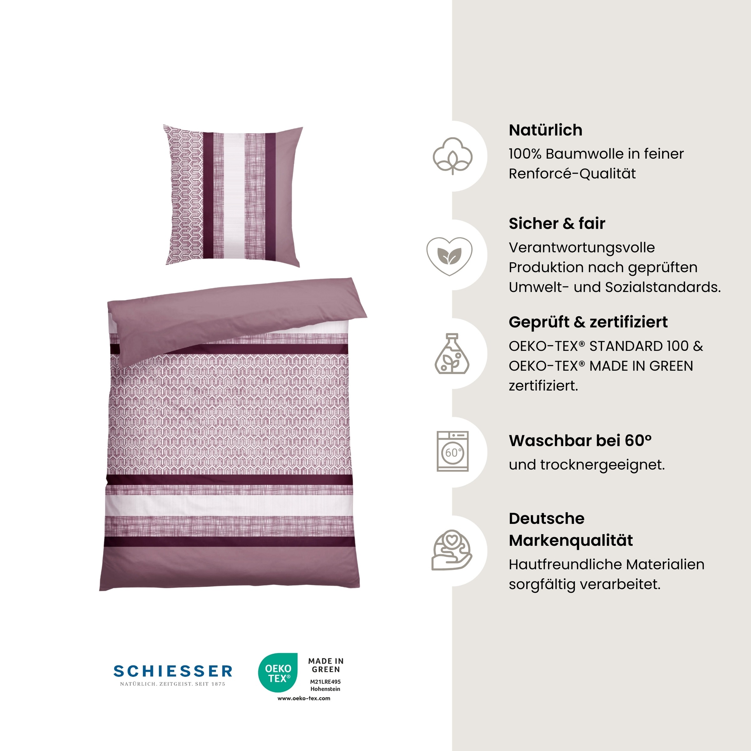 Schiesser Bettwäsche »Siena aus weicher Baumwolle mit aufwendigem Muster«, günstig online kaufen