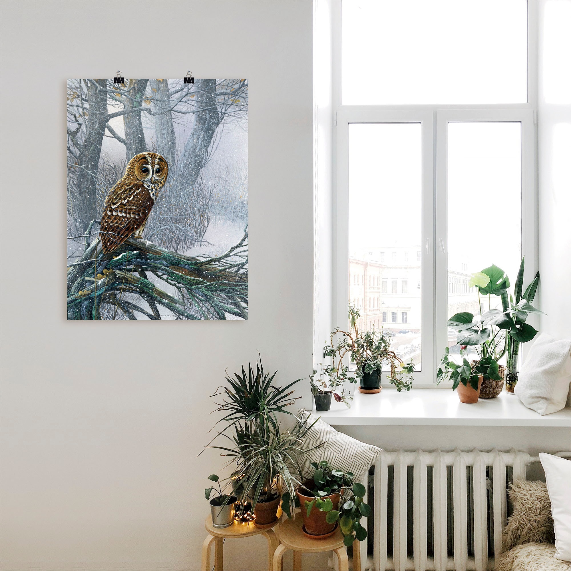 Artland Wandbild »Eule in verschneitem Wald«, Vögel, (1 St.), als Leinwandbild, Poster in verschied. Größen