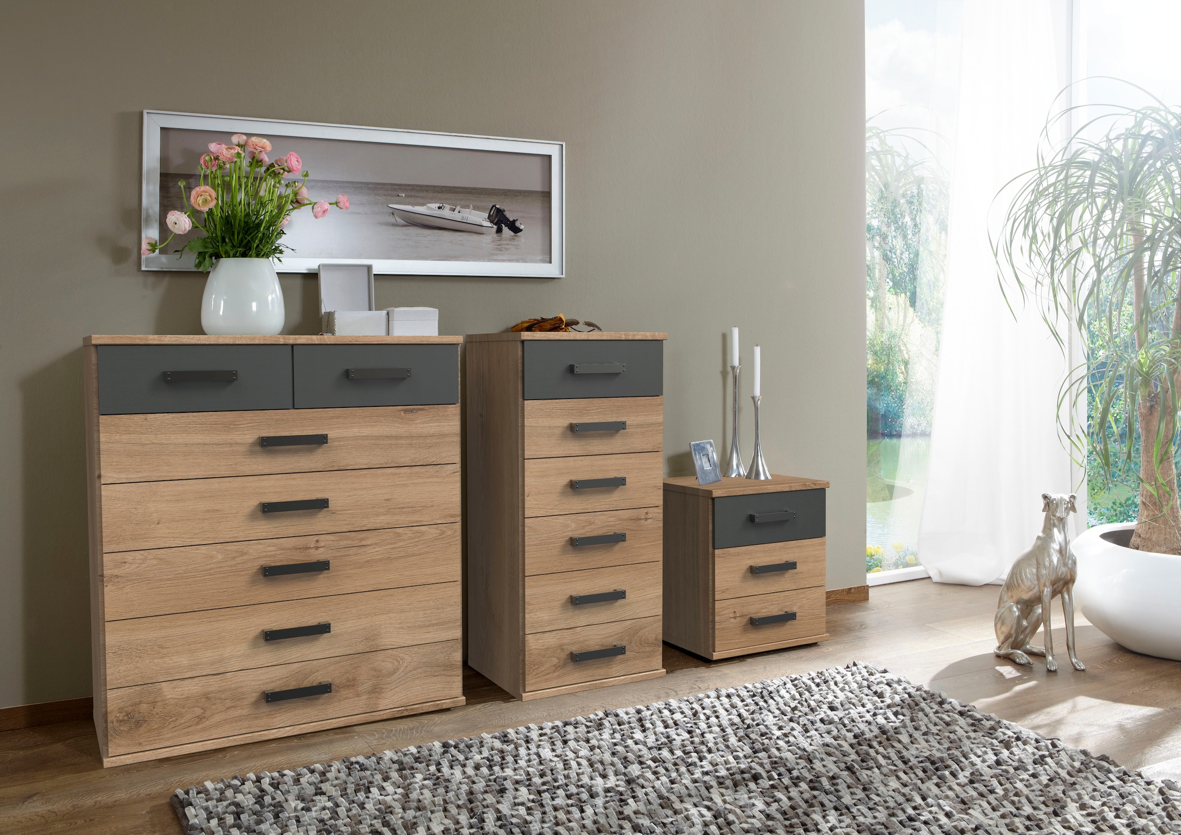 Wimex Schubkastenkommode »Cork, Hochkommode, Highboard 46/40/103cm, Made in Germany«, industrial Design, rustikaler Look, 6 Schubladen