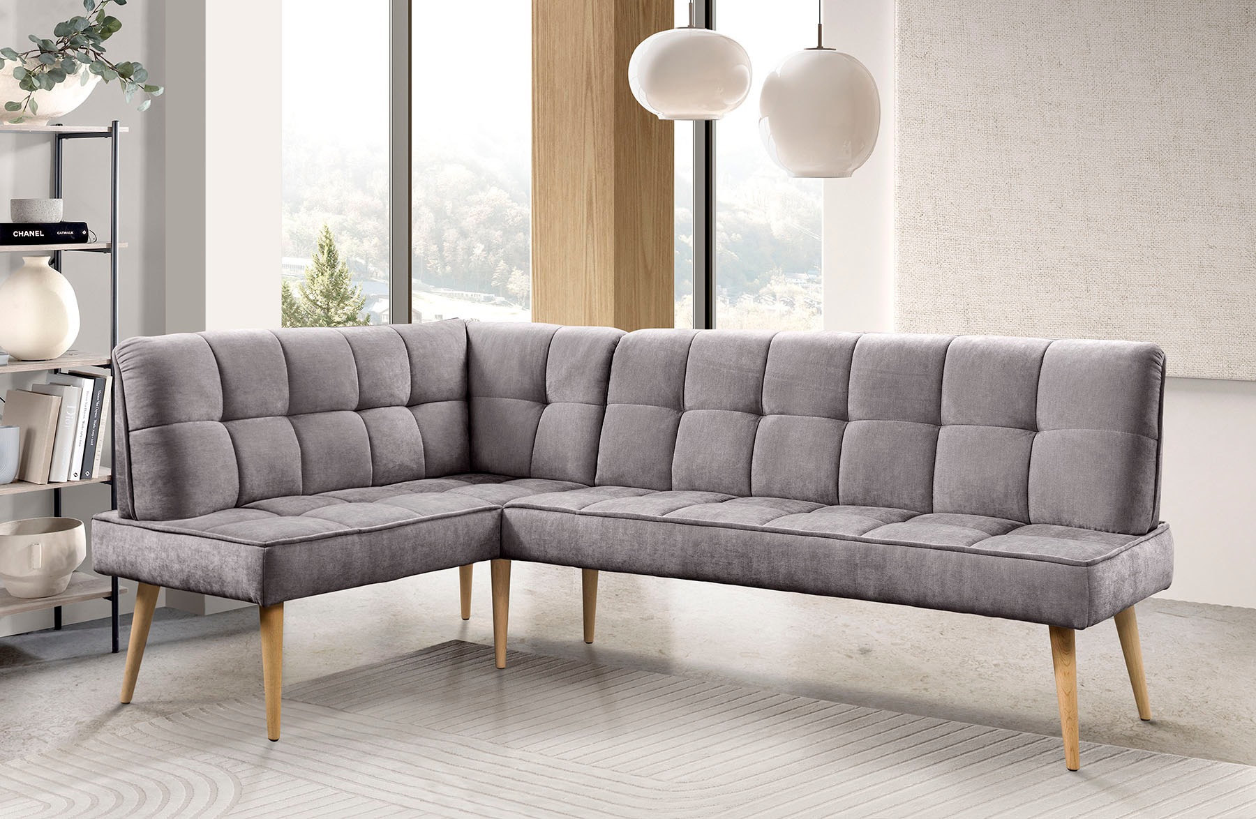exxpo - sofa fashion Eckbank »Latte« moderne Sitz- und Rückensteppung, bequem und elegant, hoher Holzfuß