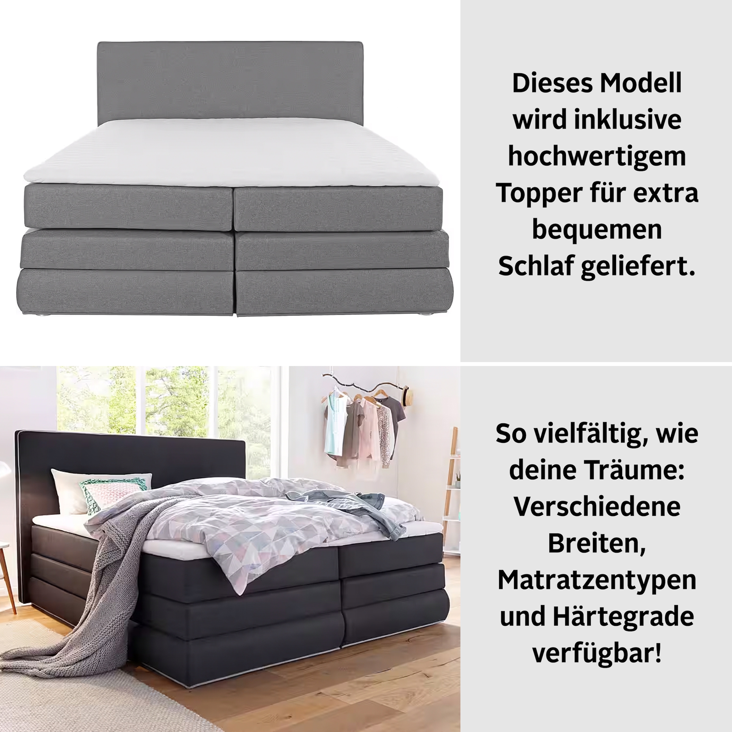 COLLECTION AB Boxspringbett »Ninoni«, inkl. Bettkasten, Topper und wahlweise mit LED-Beleuchtung