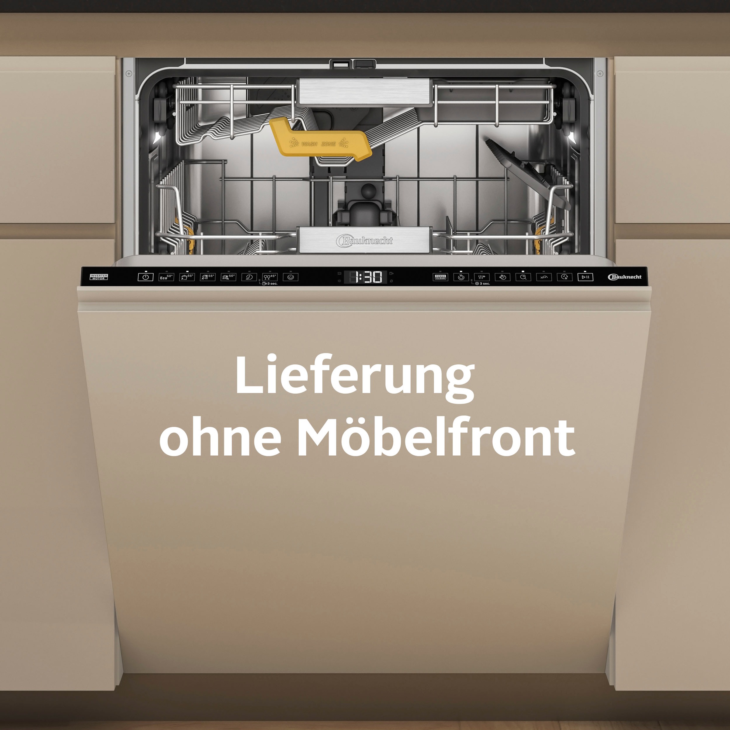 BAUKNECHT vollintegrierbarer Geschirrspüler »B8I HF58 TUC«, B8I HF58 TUC, 14 Maßgedecke, SpaceClean – die 3. Schublade für hohe Gläser und Müslischalen