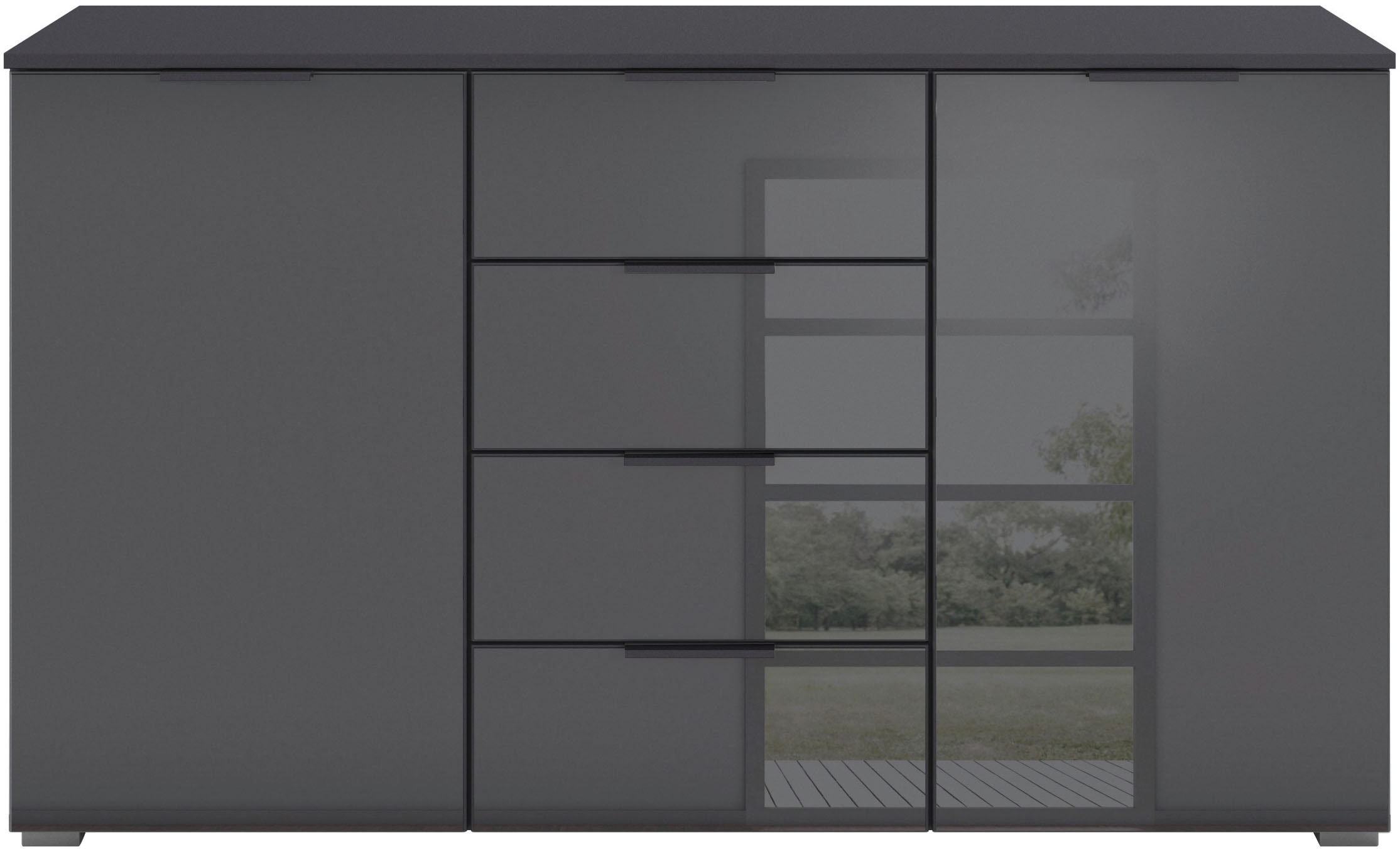 rauch Kombikommode »Sideboard Kombikommode Schubladenkommode AGORDO mit Glasfront«, (in zwei Griff-Farben, Breite 120 cm), vier große Schubladen, mit insgesamt 4 Einlegeböden MADE IN GERMANY