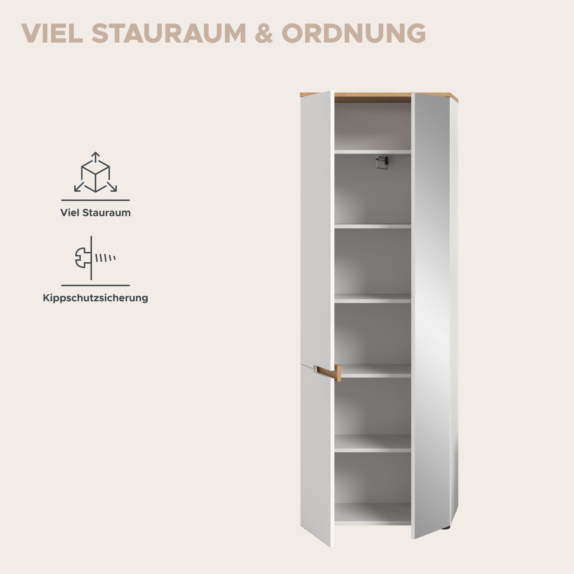 Home affaire Garderobenschrank »REHAT, TOPSELLER!, Höhe 190cm, 2 Türen, 6 Fächer, 1 Kleiderstange« in verschiedenen Farben erhältlich, 1 Stk. tlg. Garderobe, Flurschrank, Dielenschrank, Kleiderschrank, Garderobenmöbel