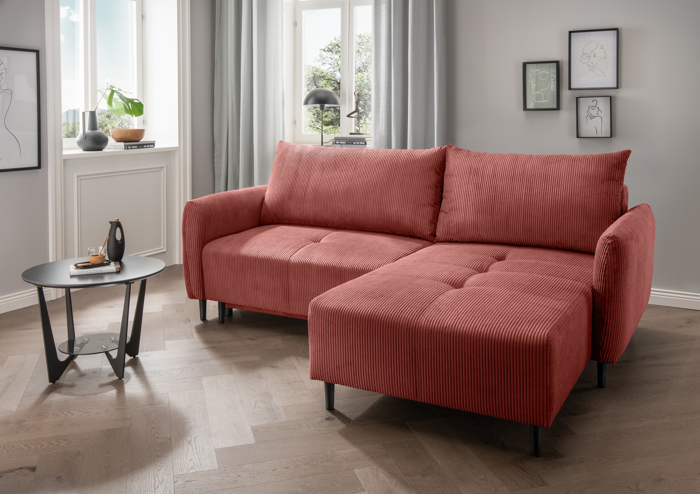 INOSIGN Ecksofa »Mara, L-Form, aktueller Cord Bezug und tolle Farben, schma günstig online kaufen
