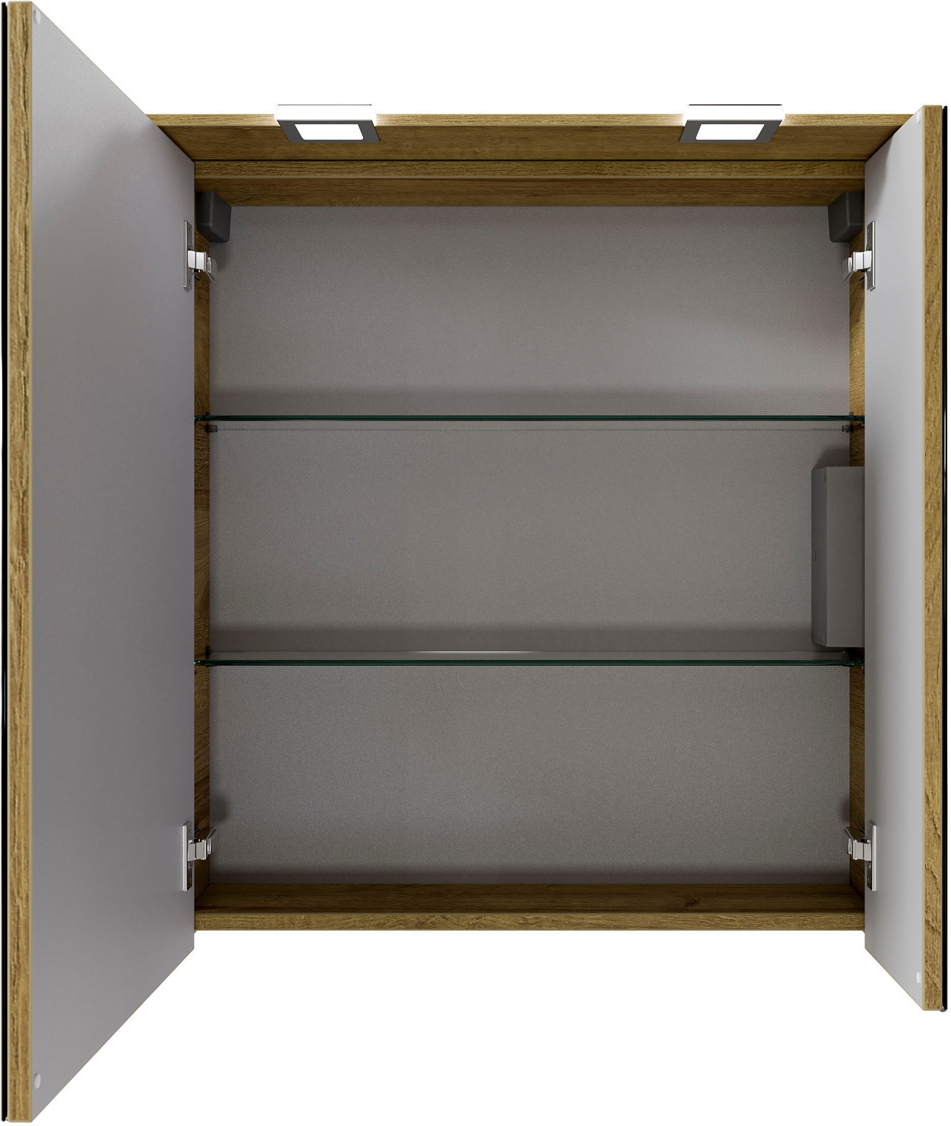 Saphir Badmöbel-Set »Serie 6025 2-teilig Mineralmarmor-Waschtisch mit LED-Spiegelschrank«, (2 St.), Waschplatz 67 cm breit, 2 Schubladen, 2 Spiegel-Türen, inkl Türdämpfer