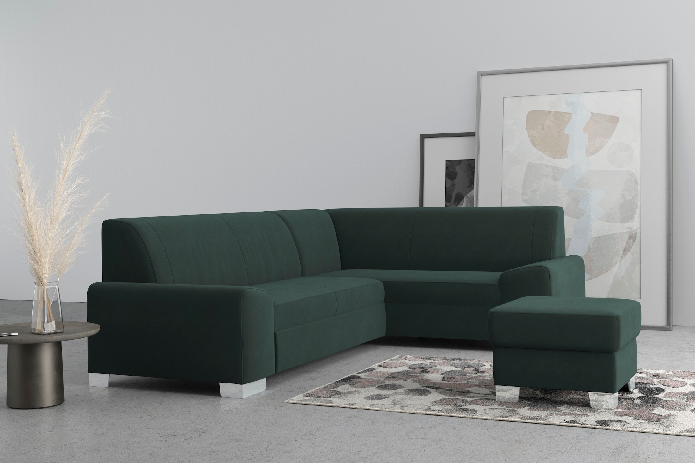 DOMO collection Ecksofa »Anzio in kubischer Formensprache, flache Armlehnen, L-Form«, Wahlweise mit Bettfunktion und Federkern für hohen Sitzkomfort
