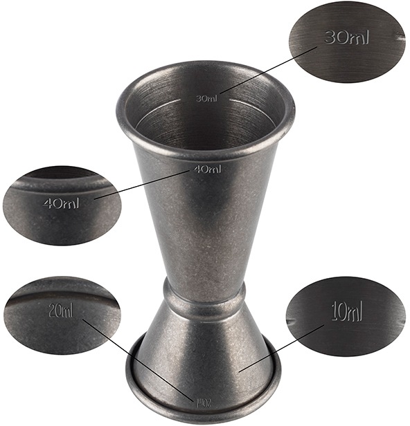 Buddy's Barmaß »Buddy´s Bar« Edelstahl 1 Stk. tlg. 2,5 cl/5 cl Doppelmaß, Innenmaße 1,5 cl/3,5 cl, Edelstahl antik