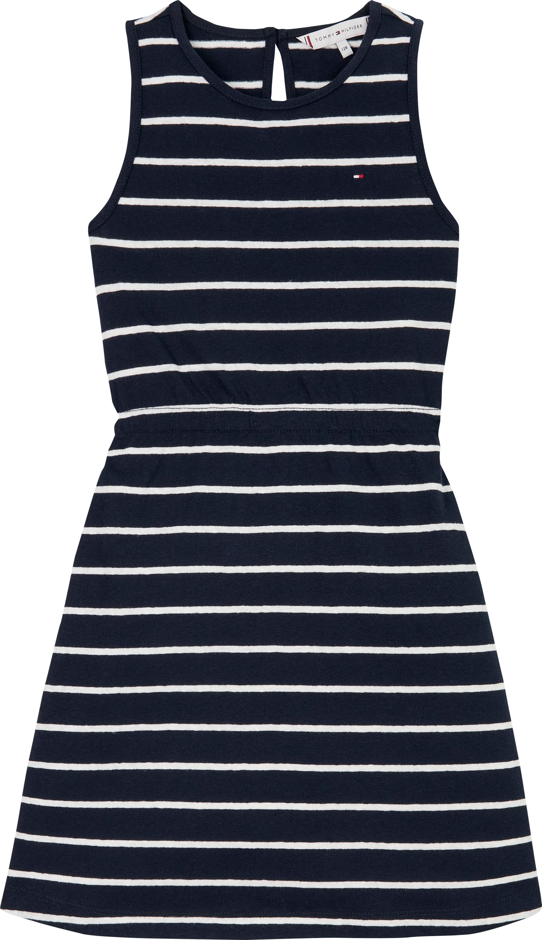 Tommy Hilfiger Jerseykleid »LINEN JERSEY DRESS SLVLS«, mit Streifenmuster, mit Logostickerei