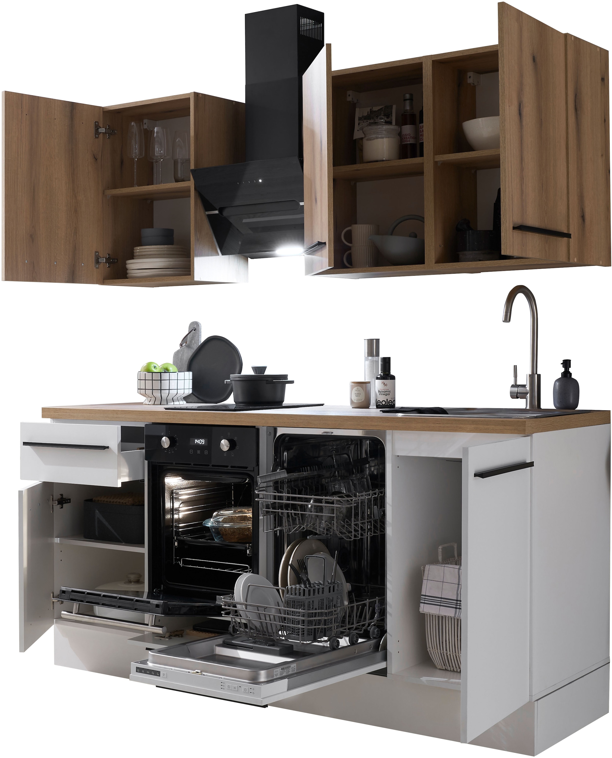 BASIC by Balculina Pantryküche »Torcello BxHxT 180x210x60 cm«, Breite 180cm, wahlweise mit E-Geräten, Softclose-Funktion