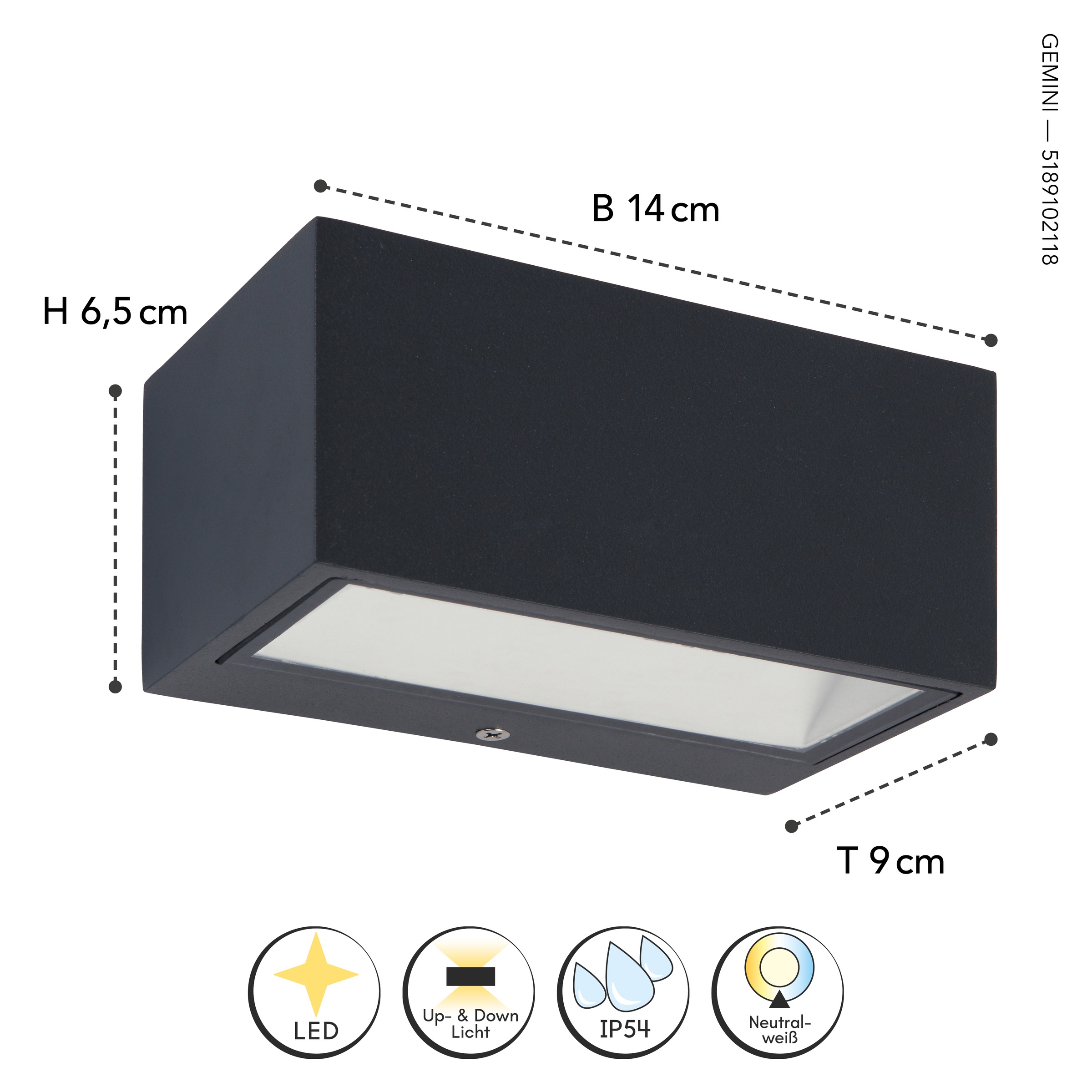LUTEC LED Außen-Wandleuchte »LED-Aussenwandleuchte GEMINI«, 2 flammig, Leuchtmittel LED-Board | LED fest integriert, Up- & Downlight