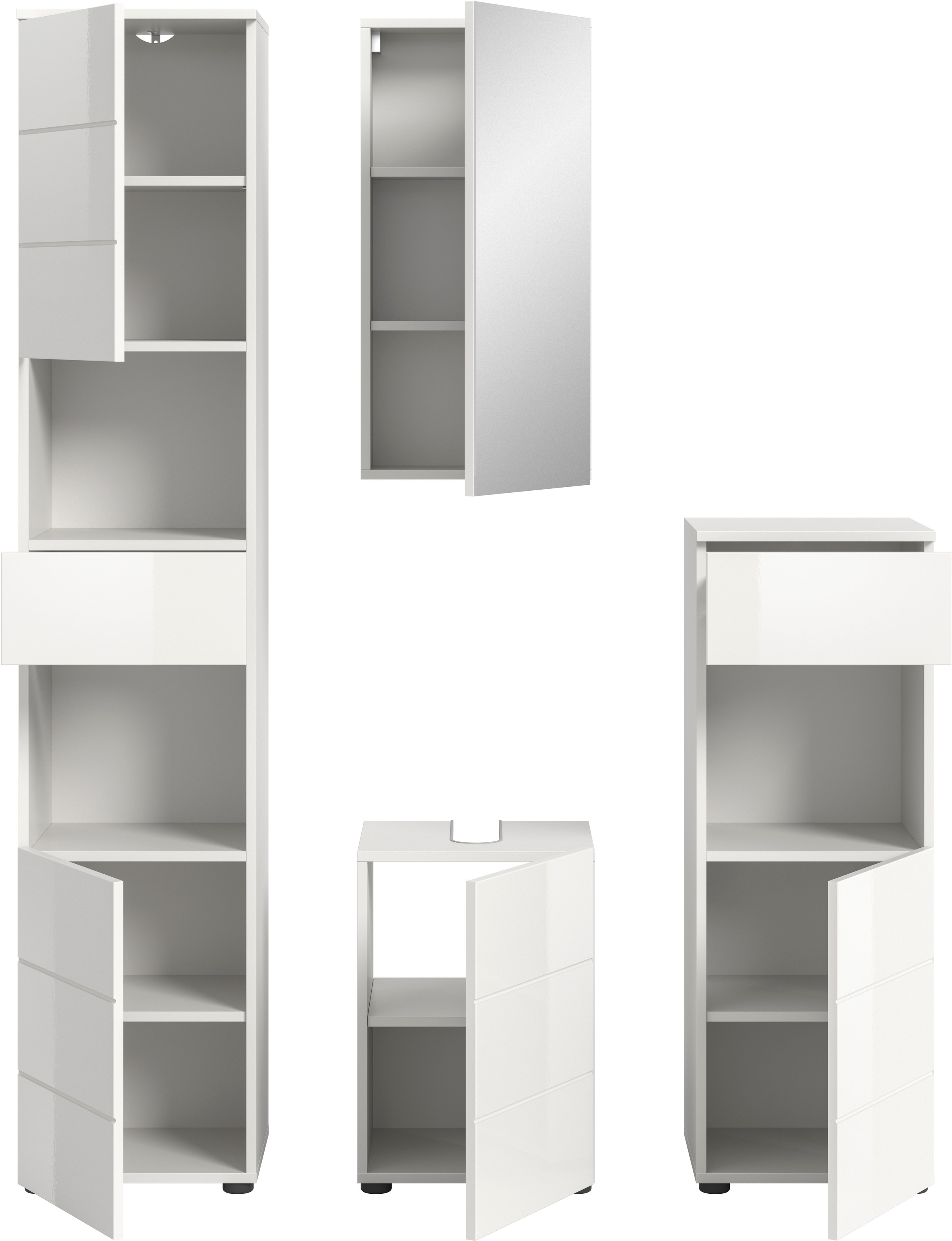 welltime Badmöbel-Set »Biel, Höhe 190 cm, Hochschrank, Unterschrank, Spiegel, Standschrank«, (4 St.), Bad Set, modernes Design, Hochschrank, Unterschrank, Spiegel