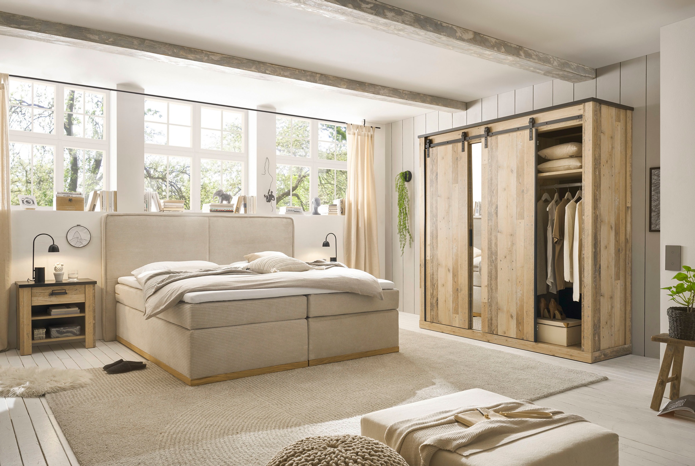 Home affaire Boxspringbett »SHERWOOD Cord Hotelbett, Polsterbett Premiumbett Boxbett«, (Bestseller Otto´s Choice Luxusbett in 4 Breiten), Hochwertiger Cord,weiche Velours-Struktur, mit premium Topper