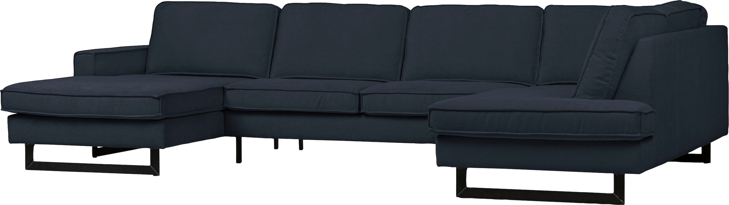 Places of Style Wohnlandschaft »Pinto, 350 cm, U-Form, XXL, mit Ottomanen«, Cord, Chenille, Lederoptik, mit Keder, Metallfüße, Wellenunterfederung