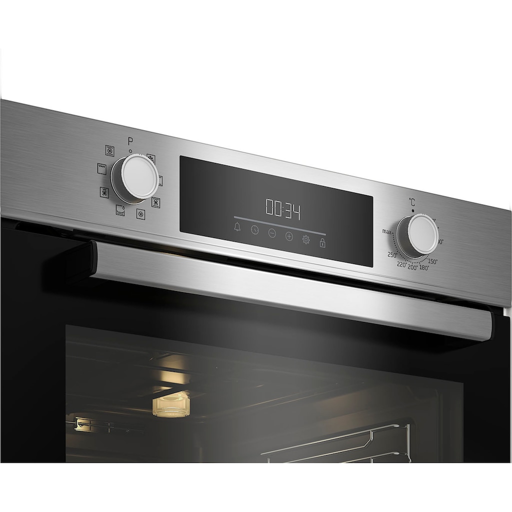 BEKO Backofen-Set »BBSM12340X«, BBSM12340X, mit Teleskopauszug nachrüstbar, Simple Steam Reinigungsfunktion