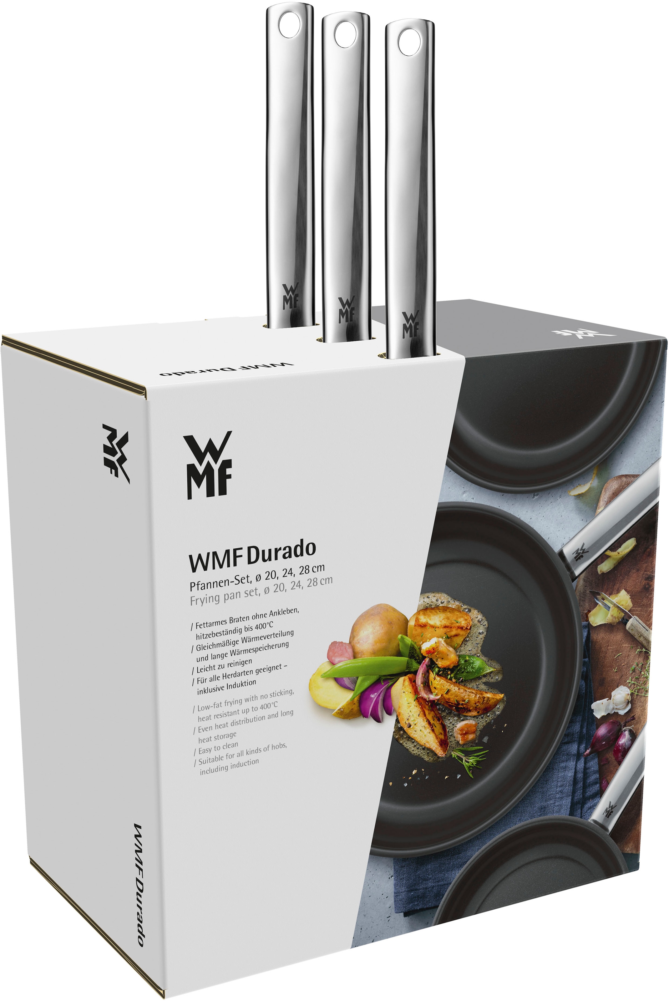 WMF Pfannen-Set »Durado«, Cromargan® Edelstahl Rostfrei 18/10, (Set, 3 tlg.), 20/24/28 cm, Antihaftversiegelung, Induktion