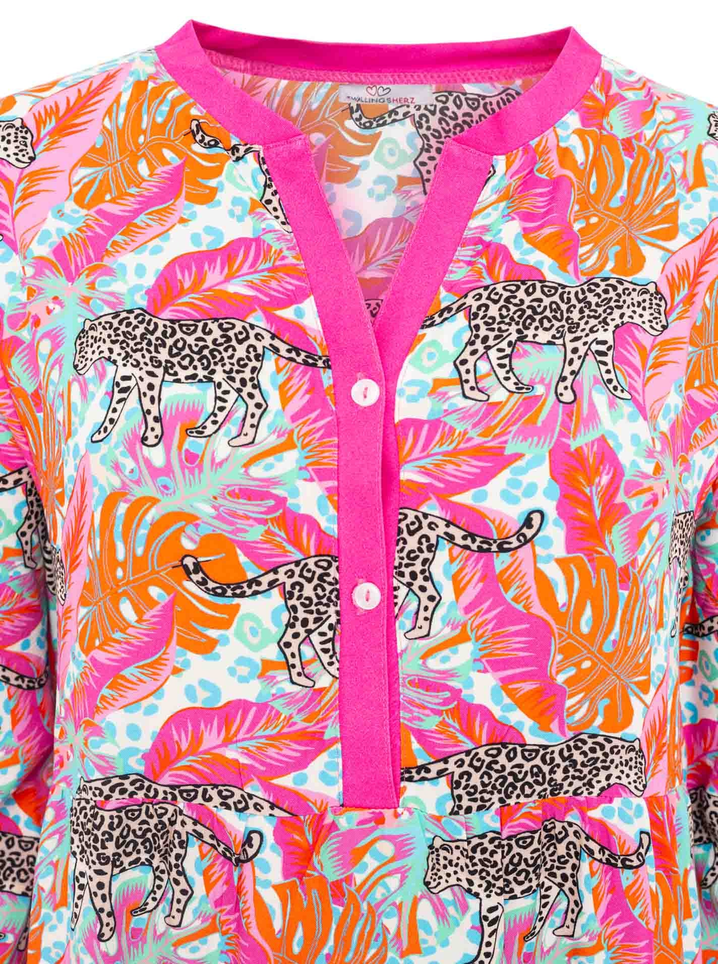 Zwillingsherz Maxikleid »"Wild Jungle"« Ohne Taschen Mustermix mit Leopard, Knopfleiste und 3/4 Arm