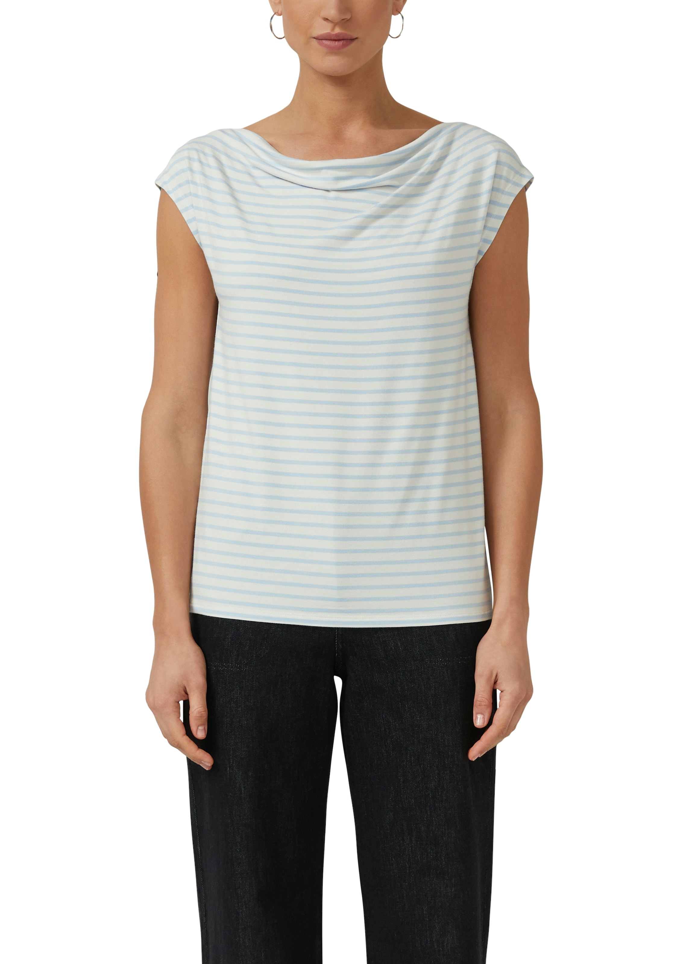 s.Oliver BLACK LABEL T-Shirt mit Wasserfallausschnitt und Streifen-Design