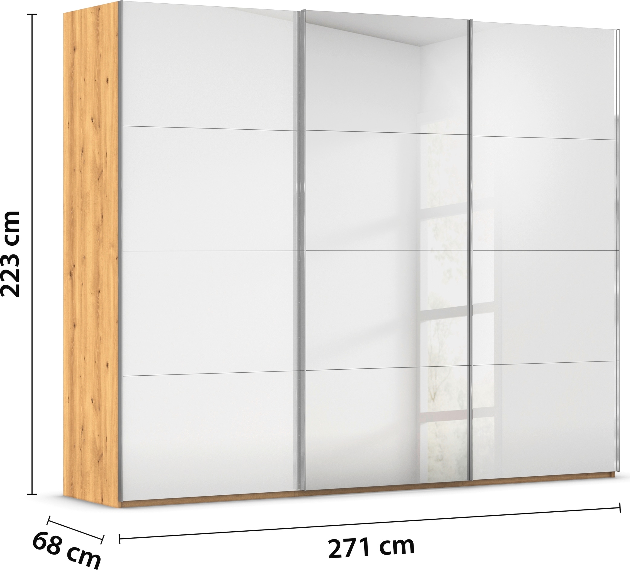 rauch Schwebetürenschrank »Kleiderschrank Schrank Garderobe Schlafzimmerschrank SCALE-FYRA«, edle viergeteilte Türen Spiegel/Glas-Mix viele Farben MADE IN GERMANY