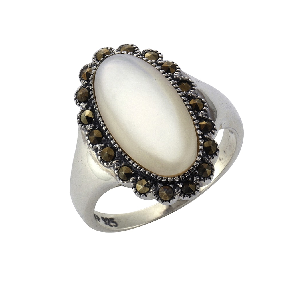 Zeeme Fingerring »925/- Sterling Silber Perlmutt Markasit«