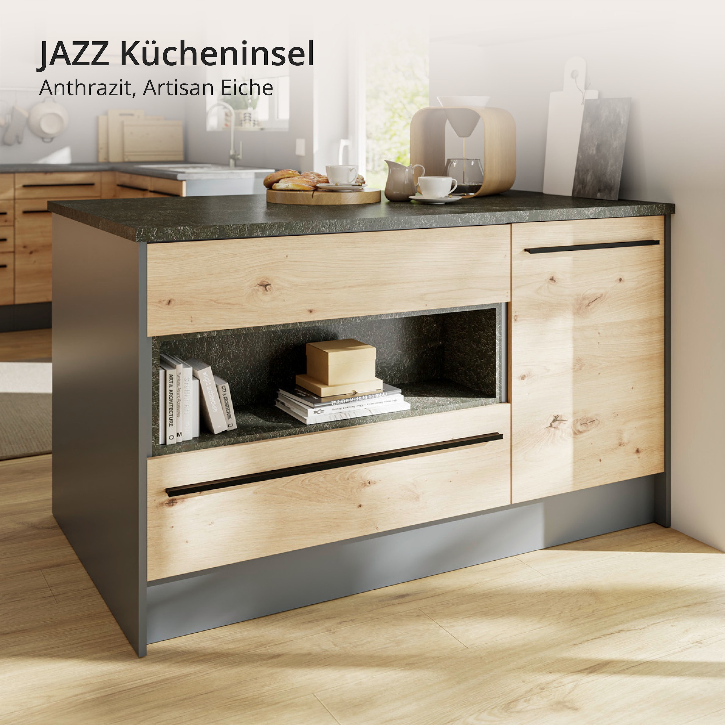 BASIC by Balculina Kücheninsel »Jazz Kücheninsel« Breite 145 cm, Türen und Schubkästen