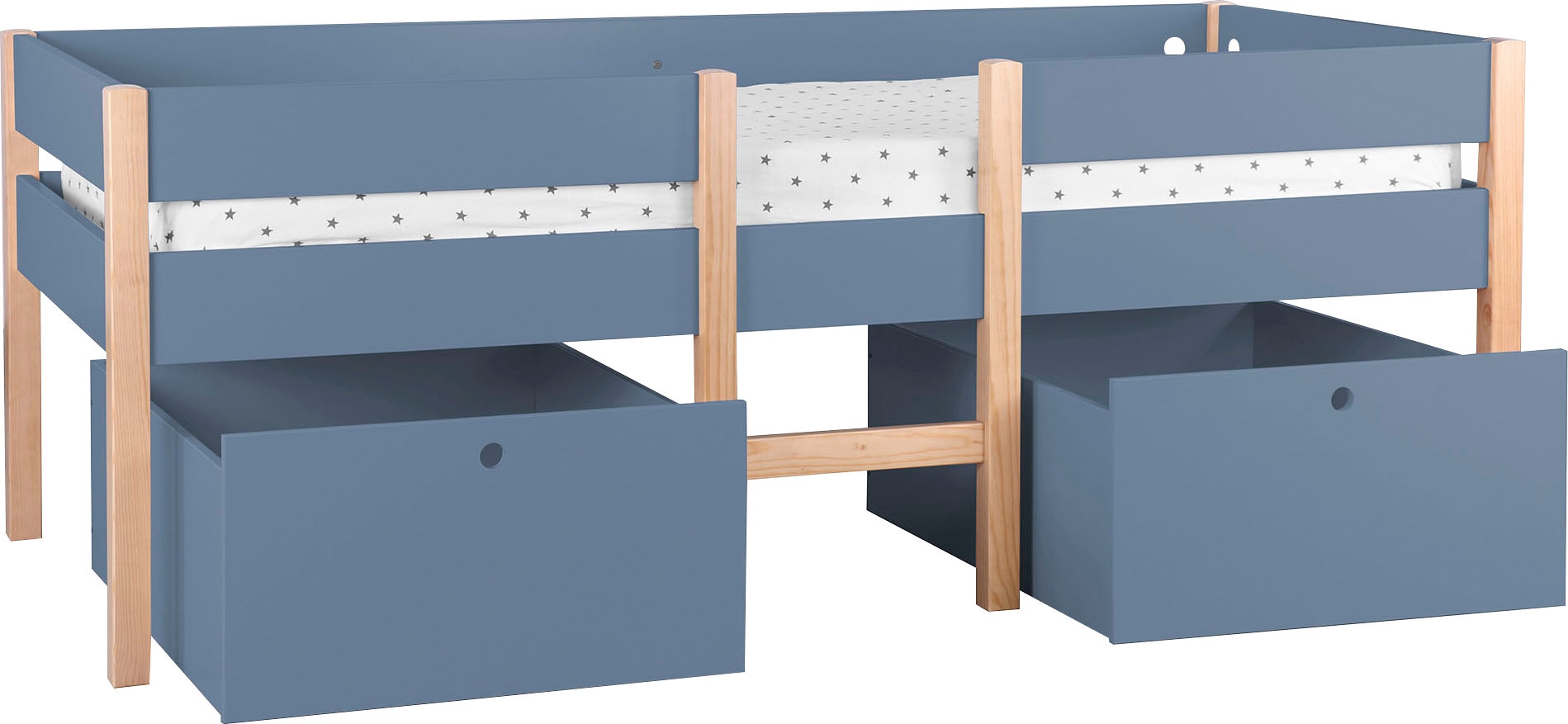 Lüttenhütt Hochbett »Lizzi«, (5 St., mit Leiter und 2 Schubladen, inkl. Lattenrost), mit Leiter und 2 Schubladen, inkl. Lattenrost