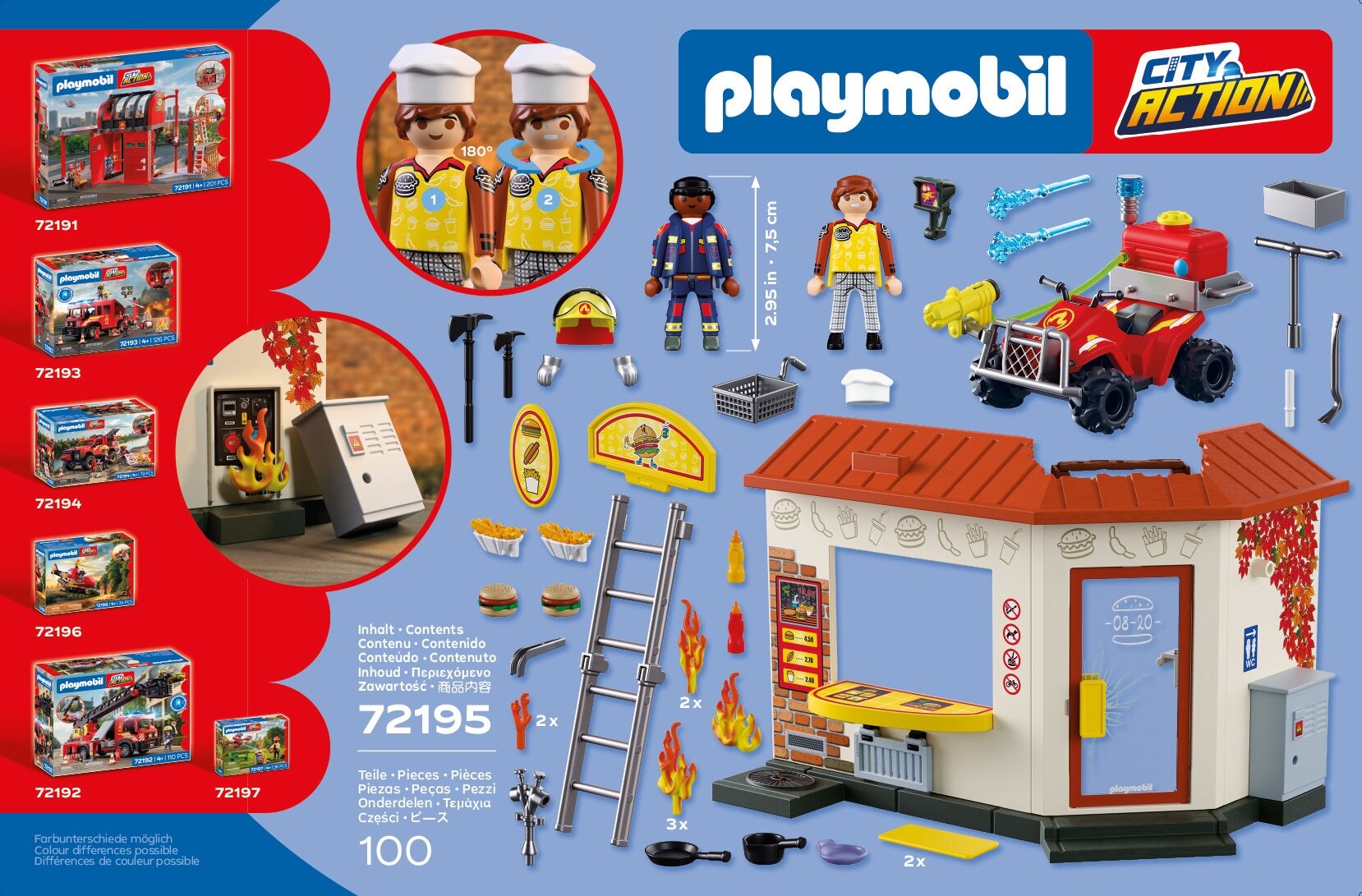 Playmobil® Konstruktions-Spielset »Feuerwehr-Quad mit Burger-Bude (72195), City Action«