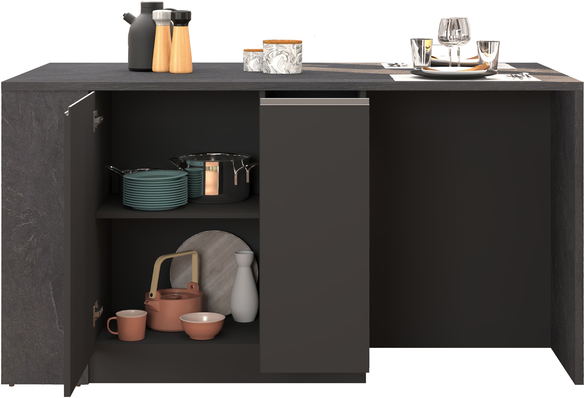 KOCHSTATION Kücheninsel »KS-Sole, Kochinsel, Küchenarbeitsblock, Arbeitsinsel, Made in Italy«, Breite 167,5 cm, 2 Apothekerauszüge, 2 Essplätze, 1 offenes Regal