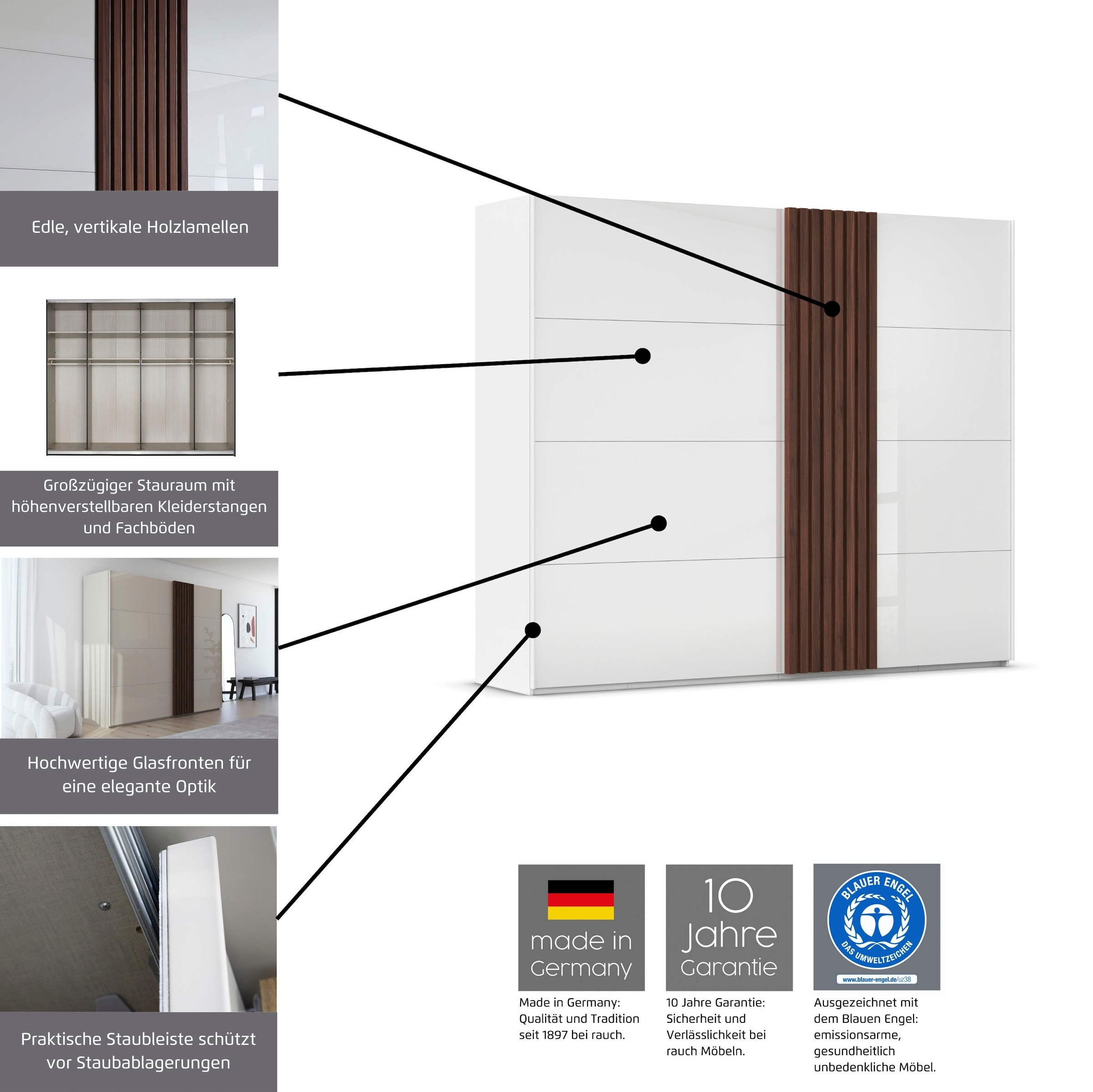 rauch Schwebetürenschrank »Kleiderschrank Schrank Garderobe Wäscheschrank TEGIO«, mit hochwertigen Holzdekoraufleistung und Glasfront MADE IN GERMANY