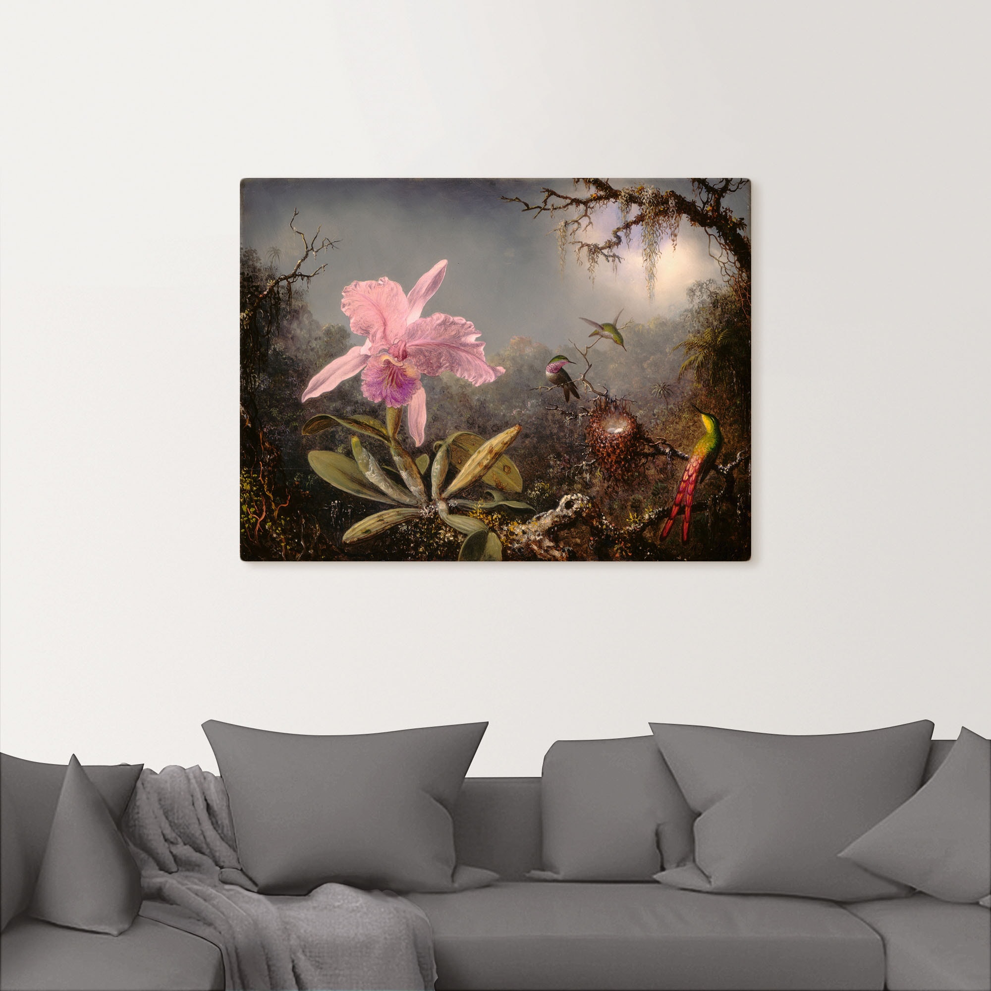 Artland Wandbild »Cattleya Orchidee und drei Kolibris.«, Blumenbilder, (1 S günstig online kaufen