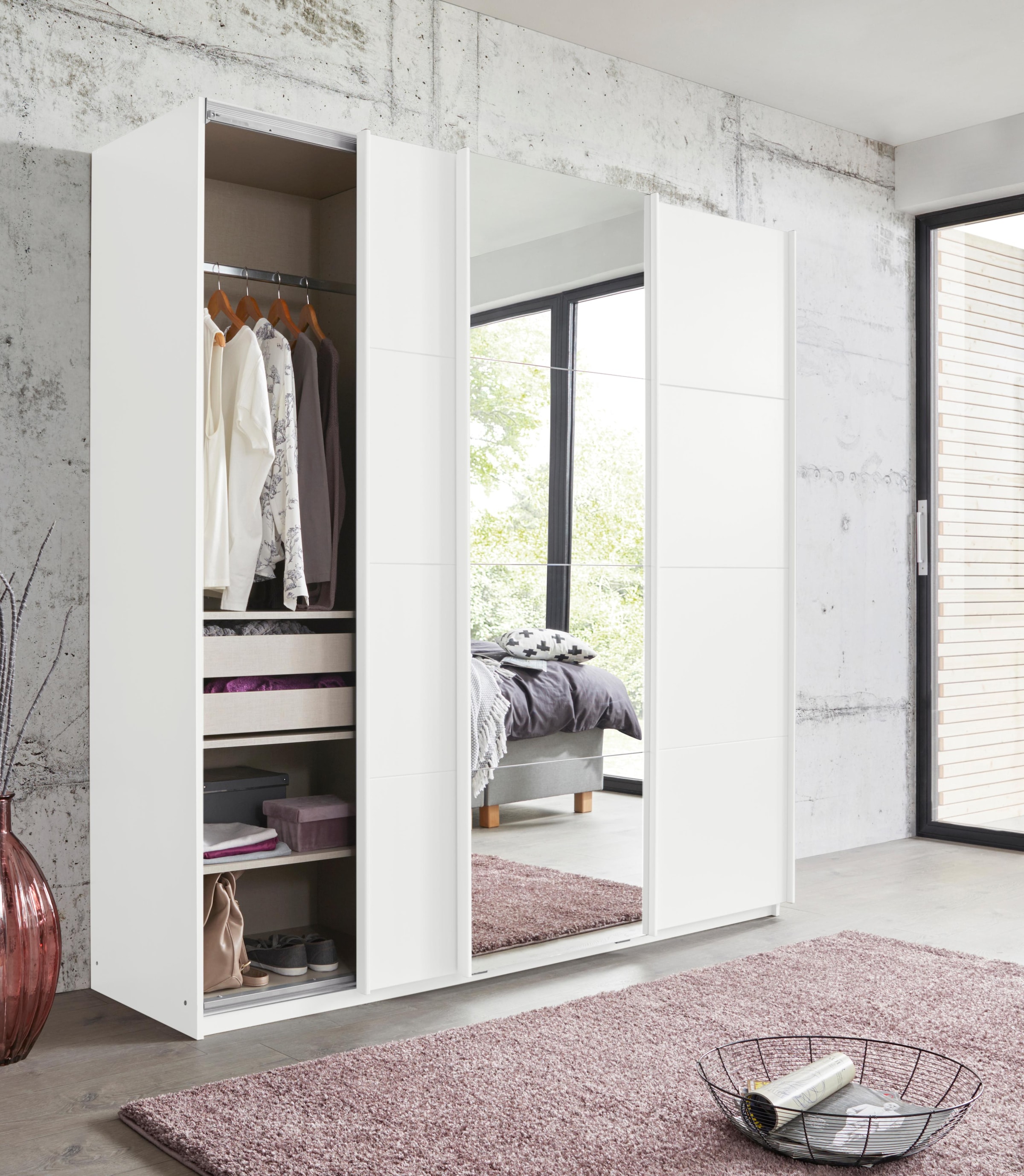 rauch Schwebetürenschrank »Kleiderschrank Schrank Garderobe Wäscheschrank BESTSELLER KEPAN«, inkl. Schubladen-Einsatz und extra Einlegeböden MADE IN GERMANY