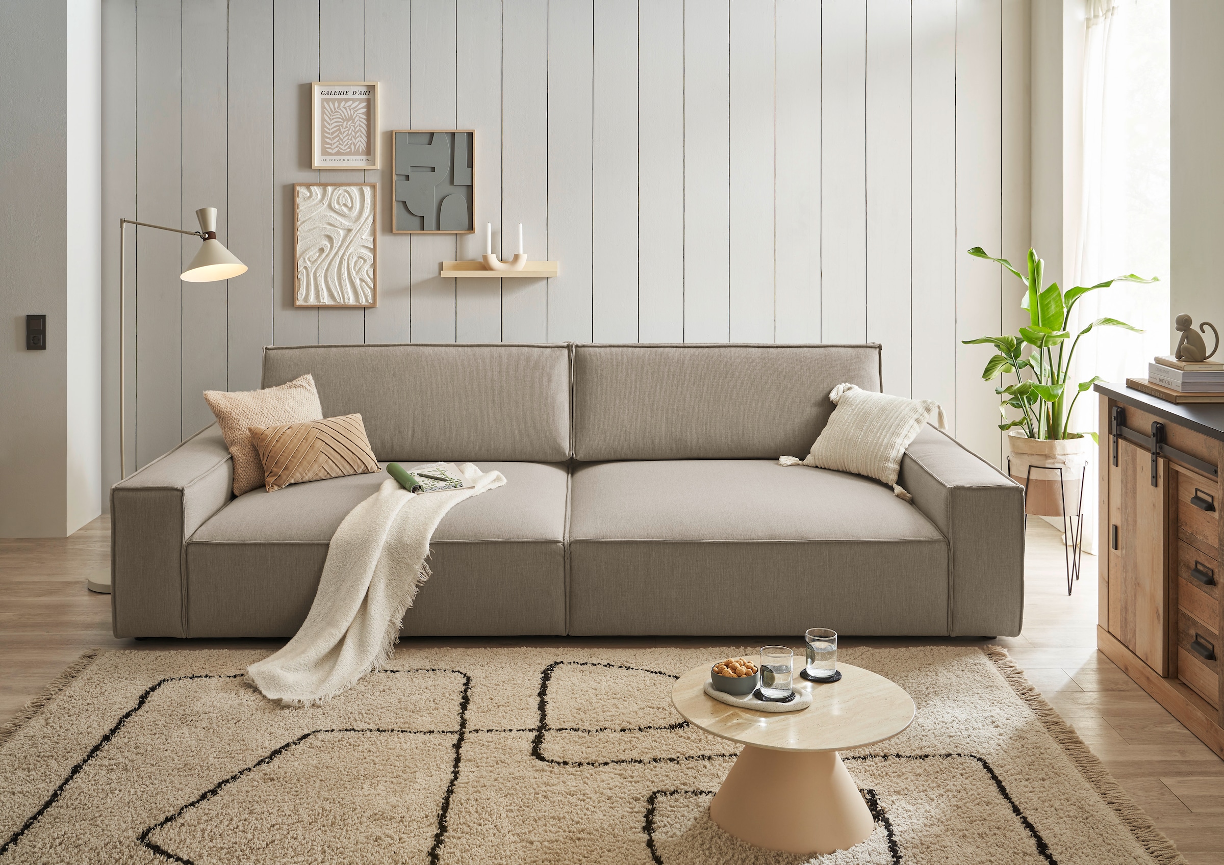 Home affaire Big-Sofa »NEU: SHERWOOD XXL, Big-Sofa (316cm), extra tiefe Sitzfläche 95 cm«, bequemer Sitzkomfort, Cord u. Leinenoptik, Kedernaht
