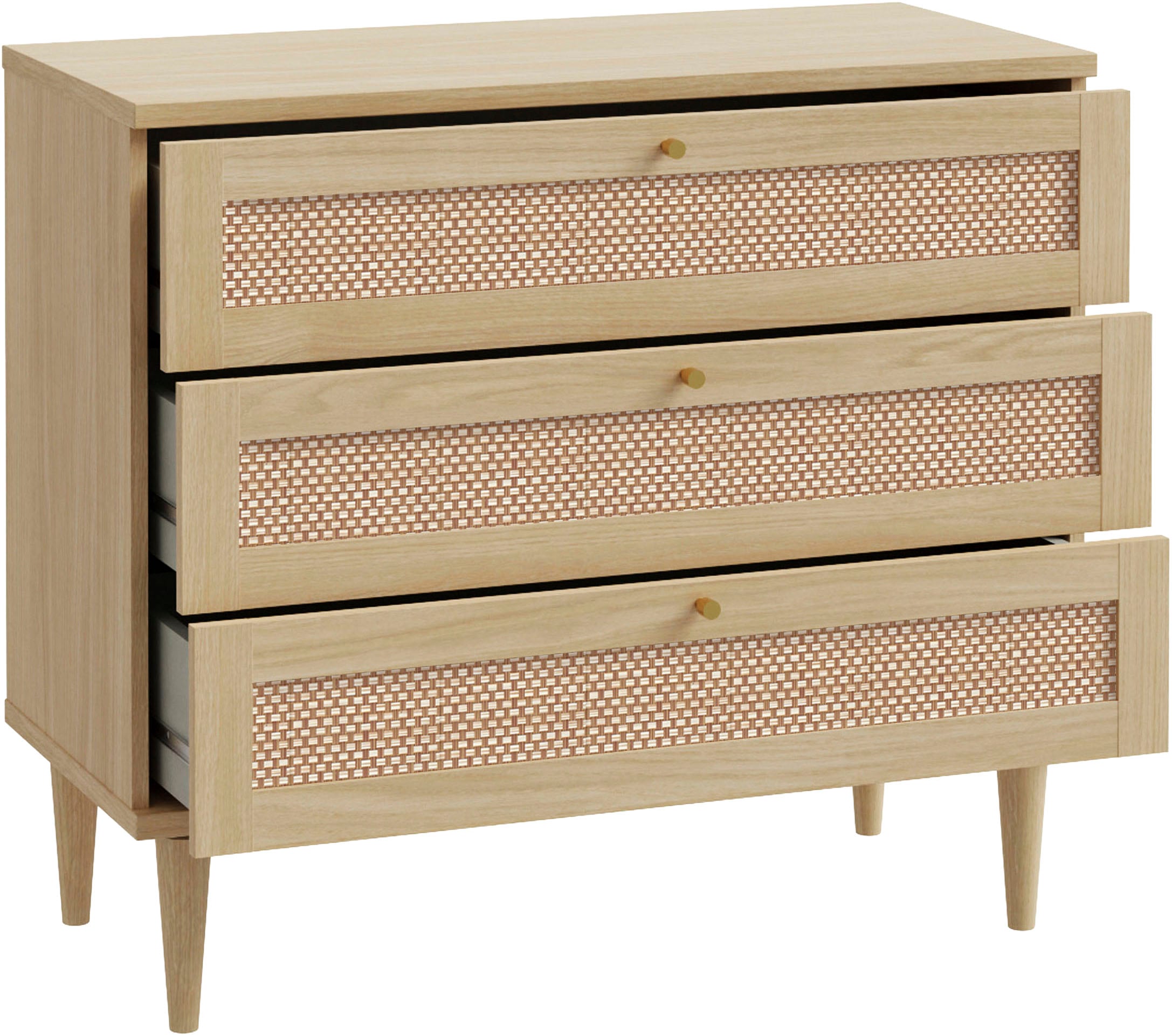 OTTO home Kommode »ELLIAN mit Wiener Geflechtoptik, 3 Schubkästen« Holzfüße, Metallgriffe, Made in EU, viel Stauraum