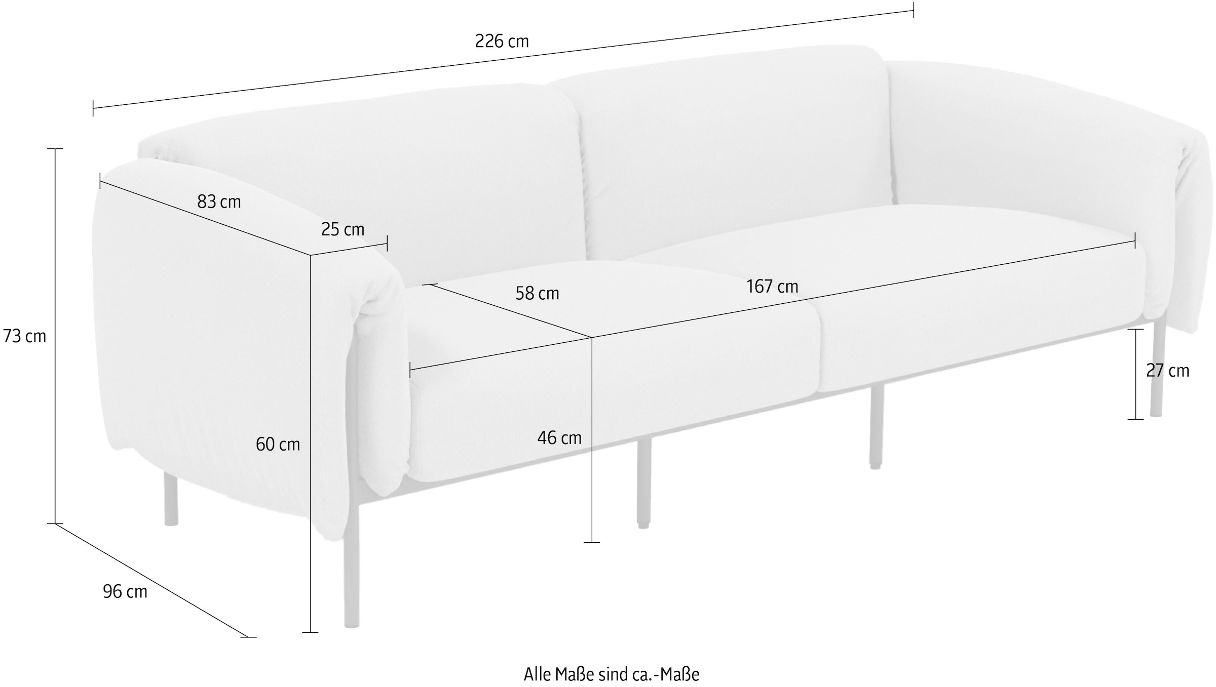 andas 3-Sitzer »Lumi«, Outdoor Gartensofa, wetterfeste Materialien, Breite 228 cm