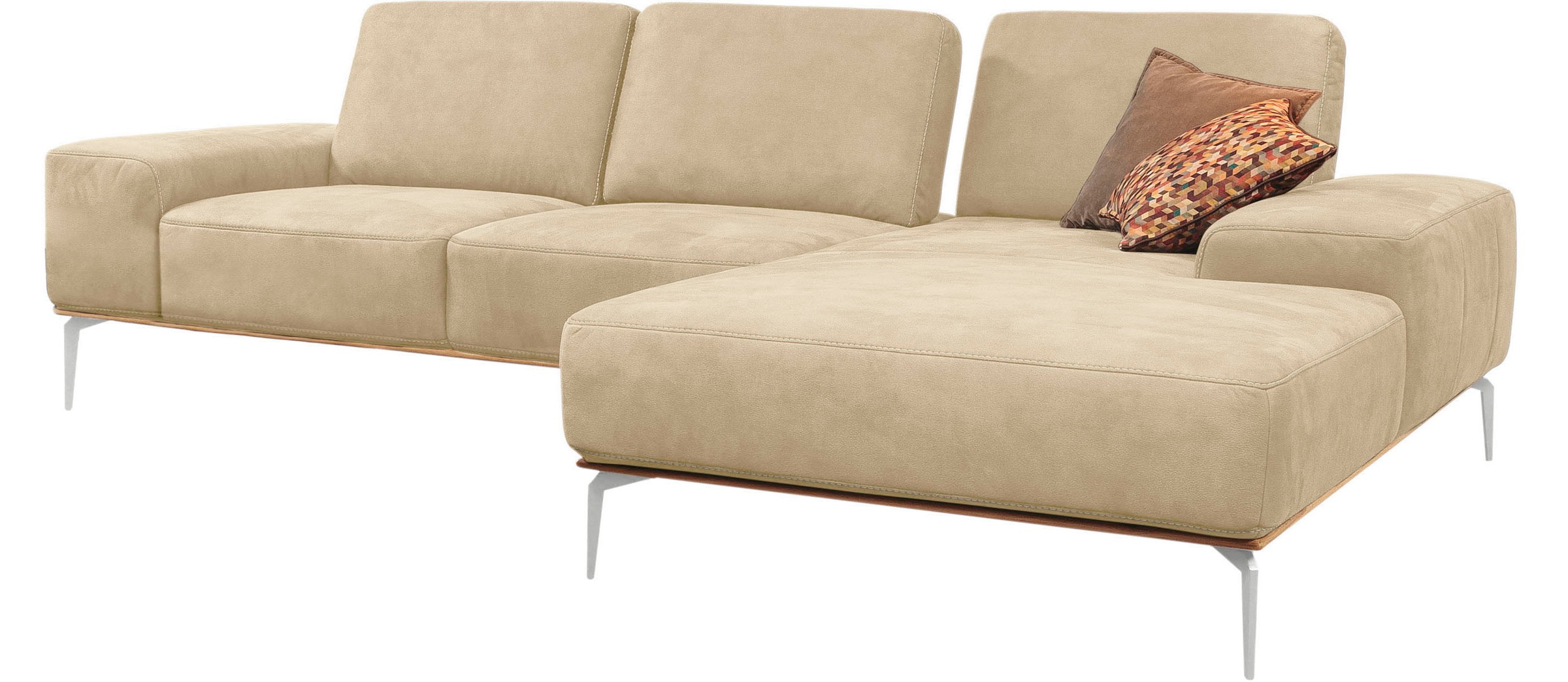 W.SCHILLIG Ecksofa »run, Designsofa, bequem, L-Form« mit elegantem Holzsockel, Füße in Chrom glänzend, Breite 299 cm