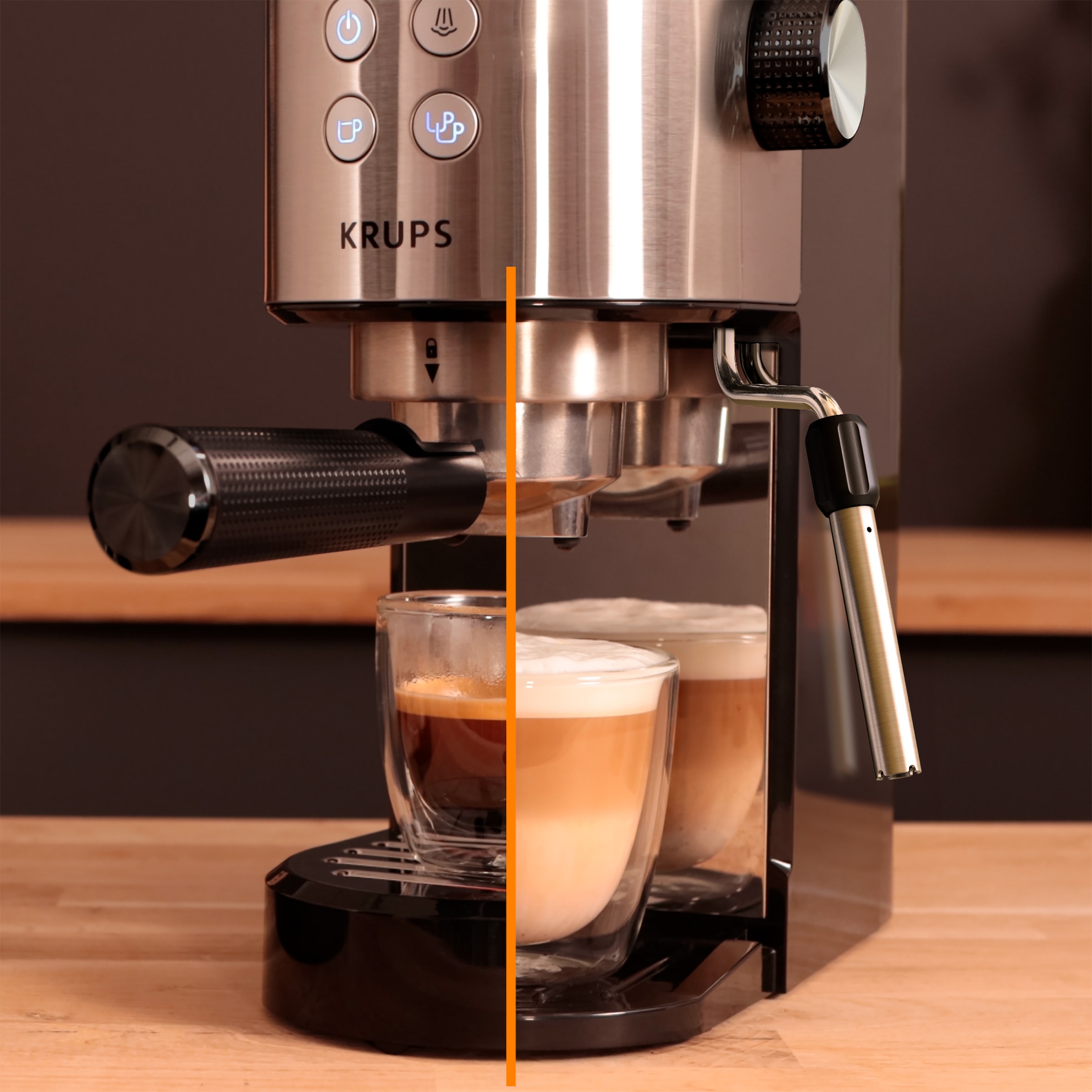 Krups Espressomaschine »XP4418 Virtuoso Essential, Siebträger«, Edelstahl-Applikationen, schlankes kompaktes Design, 2 Filtereinsätze