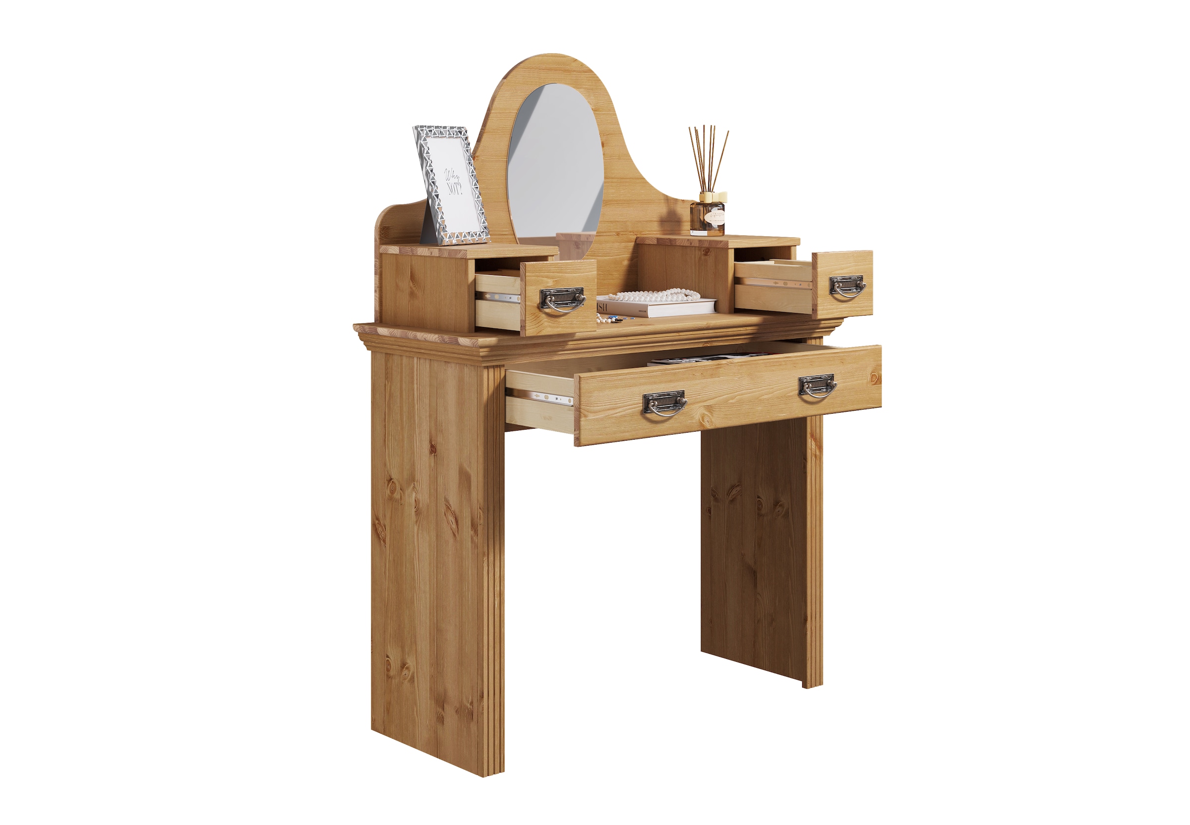 OTTO home Schminktisch »Konrad« aus massiver Kiefer, mit Spiegel und viel S günstig online kaufen